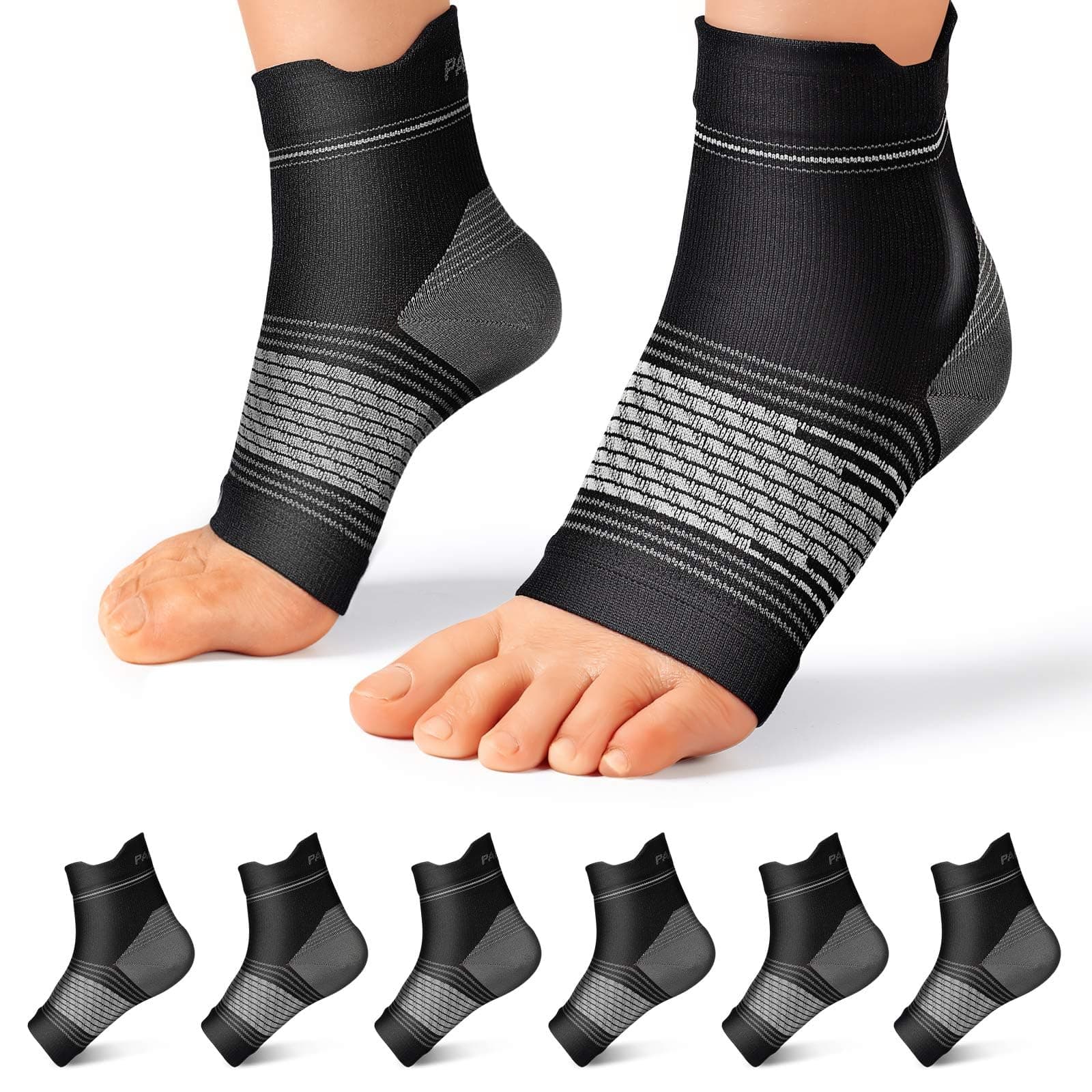 Plantar Fasciitis Sock (6 Pairs) for Men and Women, Compression Foot Sleeves with Arch and Ankle Support (Black, Large) Black(6 Pairs) Large(6 Pair)
