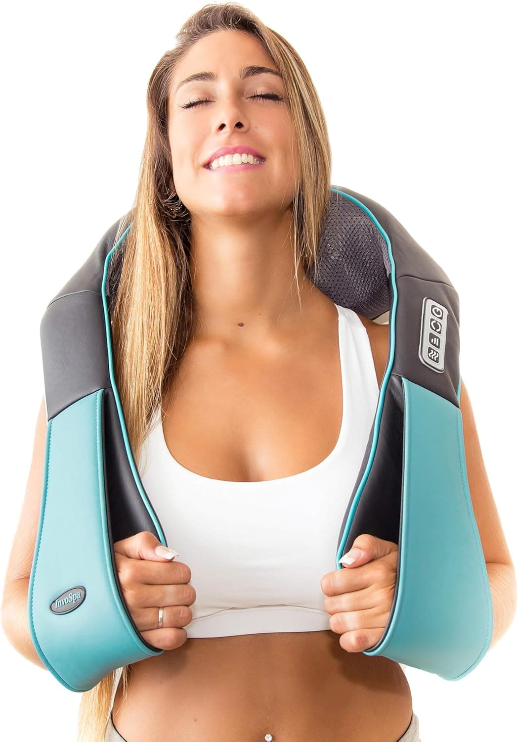 InvoSpa Shiatsu Neck and Back Massager with Heat - Deep Kneading Pillow for Massage - Electric Full Body Massager Blue