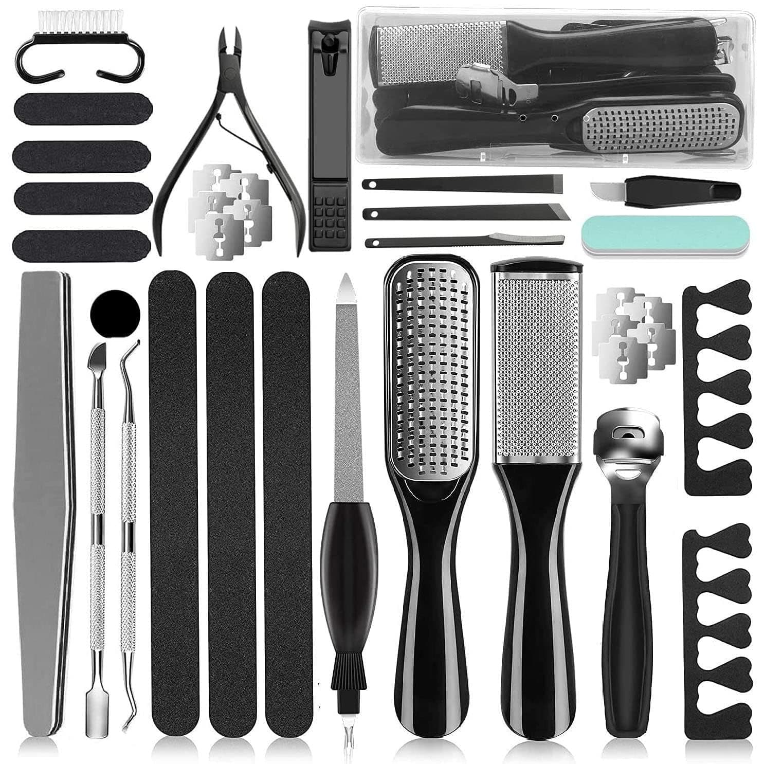 36 in 1 Pedicure Kit, Professional Pedicure Tools Foot Rasp Foot Dead Skin Remover for Home & Salon Care Black