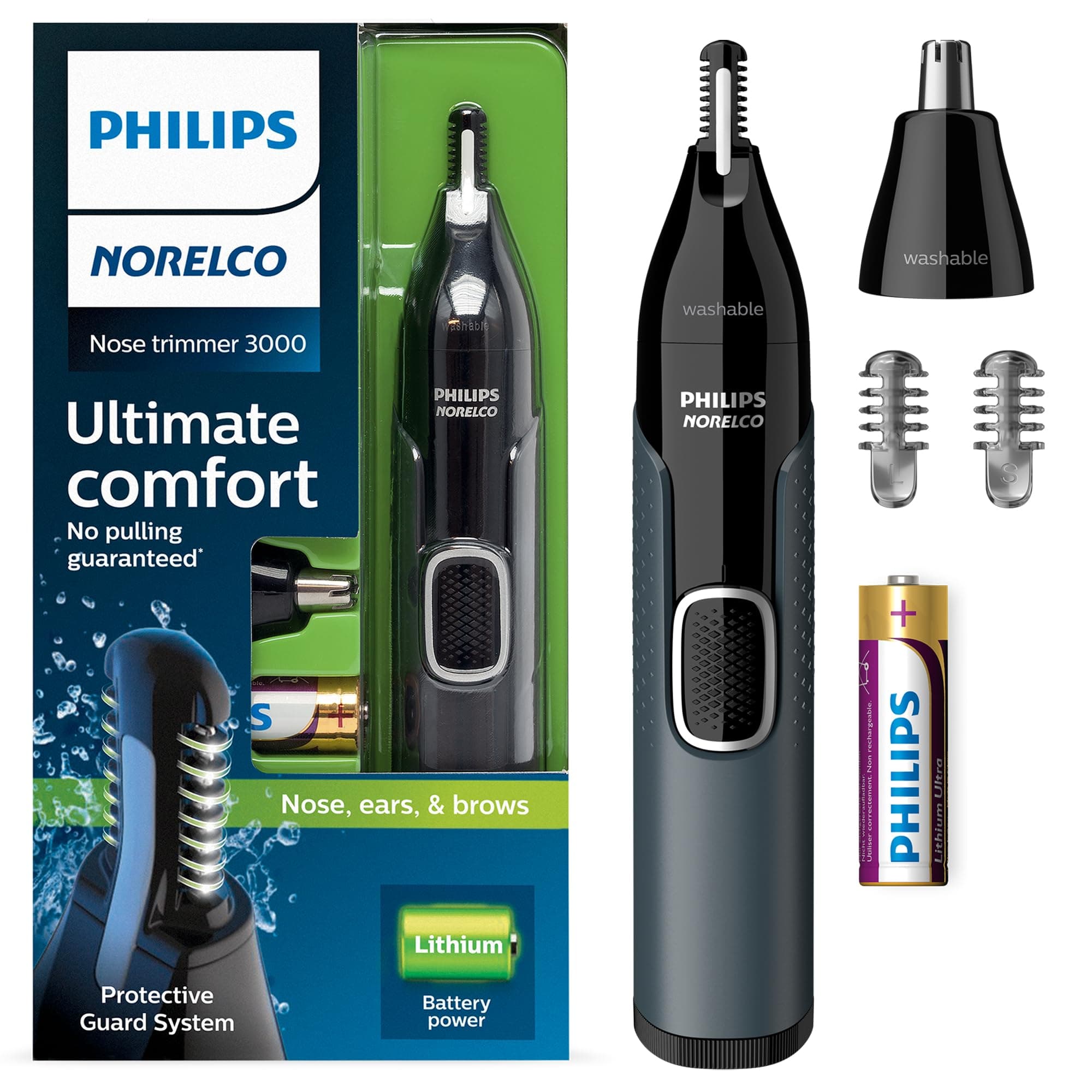 Norelco Philips Nose Trimmer 3000, for Nose, Ears and Eyebrows, Black, NT3600/42 Old Version Nose Trimmer 3000