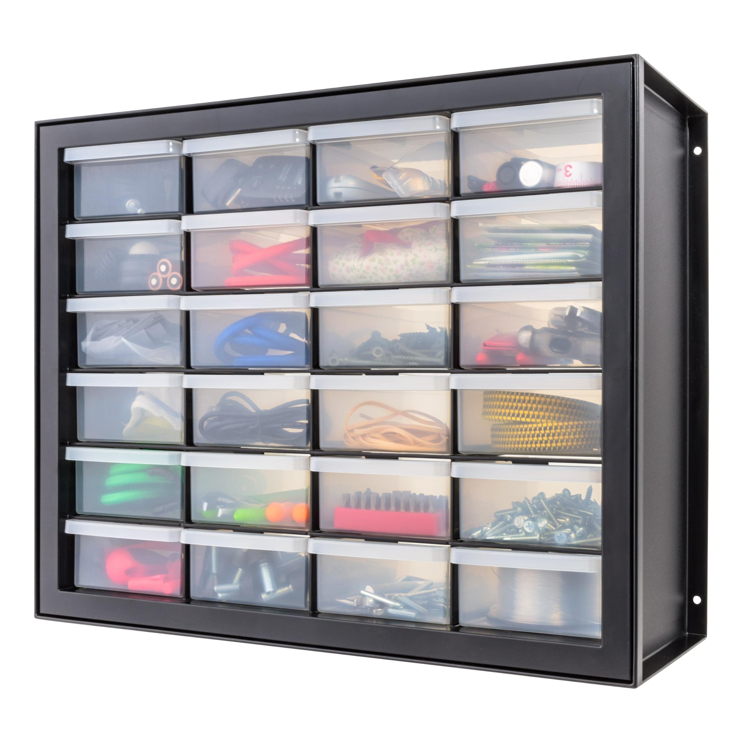 IRIS USA Plastic Storage Drawers, 24-Drawer, Stackable Small Parts Organizer Cabinet for Hardware Screw Nuts and Bolts Sticker Bead Balloon Building Bricks, Teacher Toolbox Garage Storage Bins, Black Black 24 Drawer