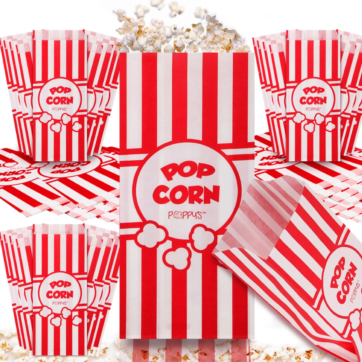 Poppy's Paper Popcorn Bags - 200 1oz Concession-Grade Bags, Popcorn Machine Accessories for Popcorn Bars, Movie Nights, Concessions 200 1 ounces