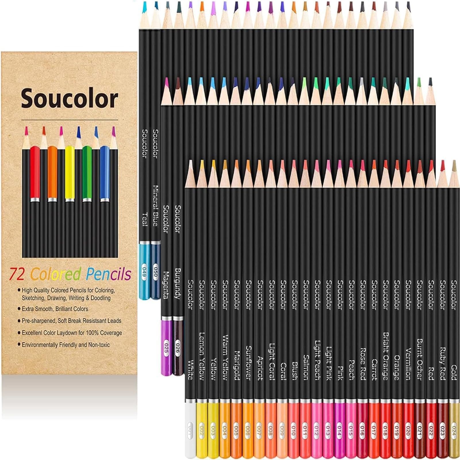 Soucolor 72-Color Colored Pencils for Adult Coloring Books, Christmas Stocking Stuffers for Teen Girl Boys Gifts, Soft Core Color Pencil Set for Kids Art Supplies, Coloring Drawing Sketching Pencils Multicolor