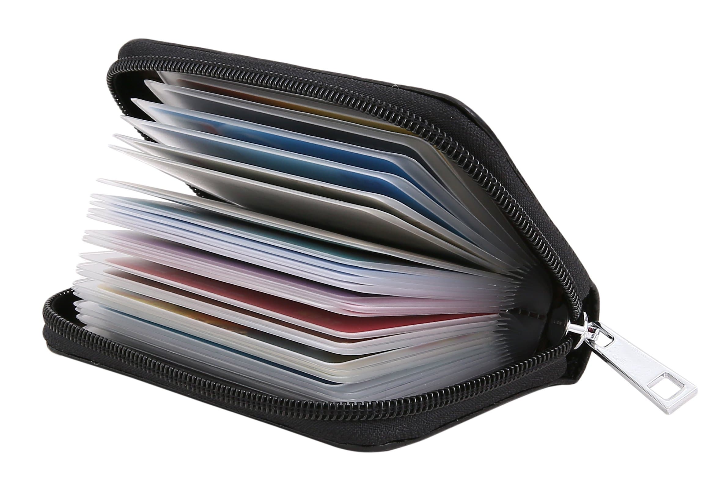 Easyoulife Genuine Leather Credit Card Holder Zipper Wallet With 26 Card Slots small Black