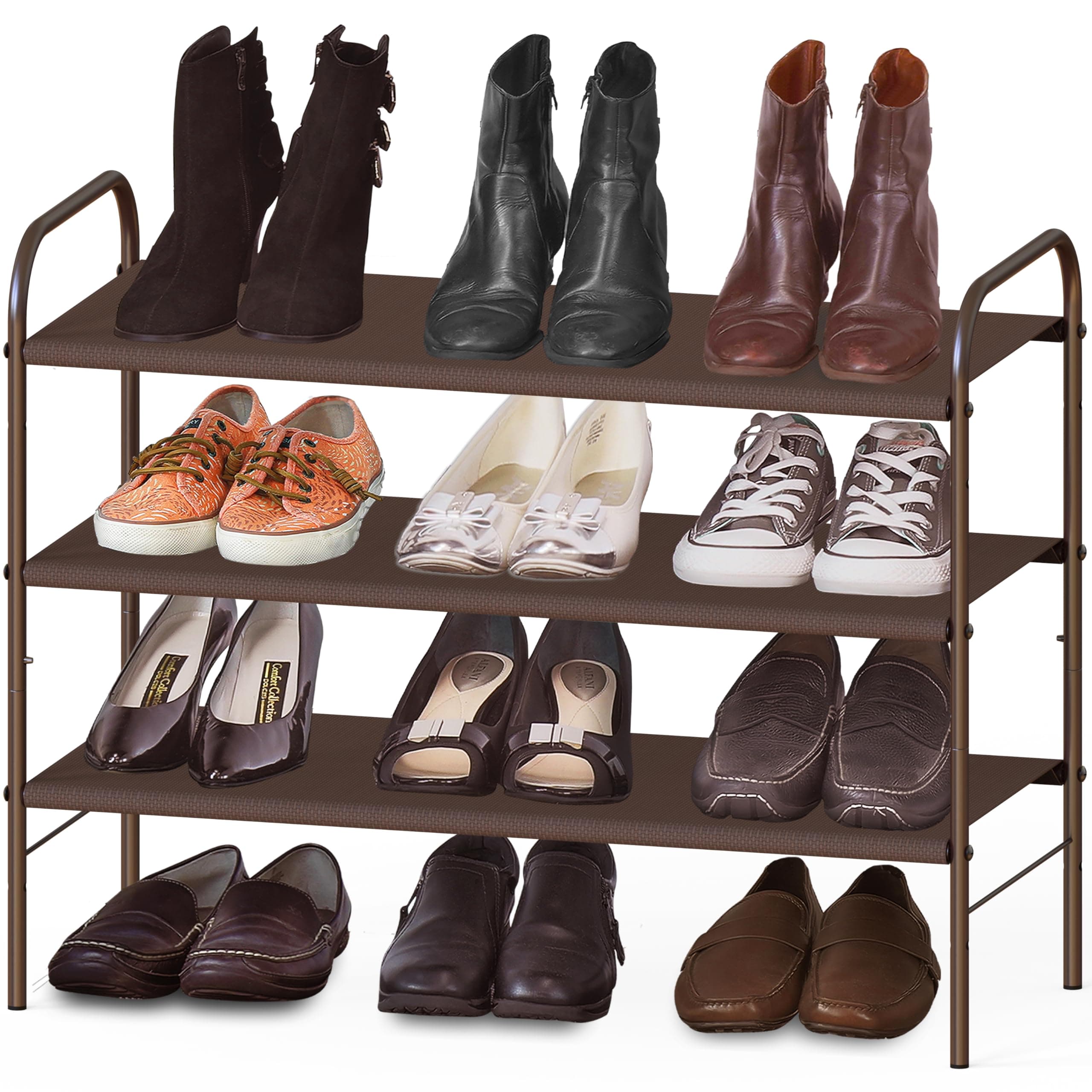 Simple Houseware 3-Tier Shoe Rack Storage Organizer, Bronze – Space-Saving Shoe Shelf, Holds 9–16 Pairs, Sturdy Metal Frame, Easy Assembly – Closet, Entryway, Bedroom Shoe Storage Solution 3-Tier Bronze