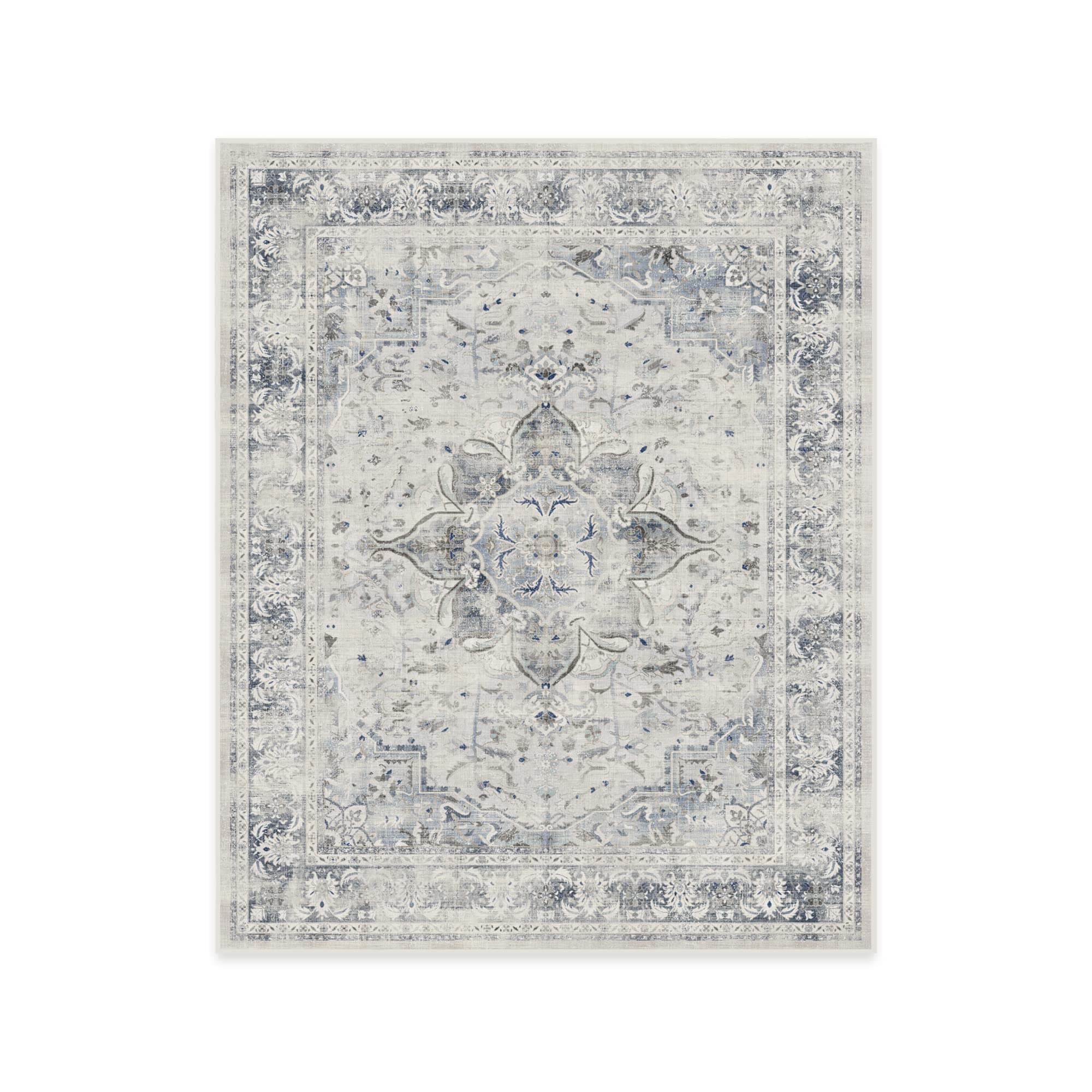 RUGGABLE Washable Vintage Area Rug – Sarrah Blue Quartz 8x10, Stain-Resistant, Non-Slip – Large Machine Washable Rugs for Living Room, Bedroom, Hallway, Entryway & Office–with Standard Pad 8'x10' Blue Quartz - Sarrah - Standard Pad