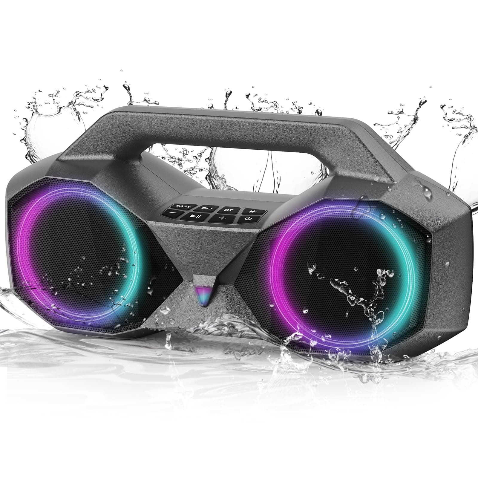 KMAG Bluetooth Speaker Wireless, 80W Loud Speaker with Deeper Bass, IPX7 Waterproof, 20H Playtime, Cool Lights, TWS, Portable Speaker for Home, Outdoor, Workshop, Party, Gift for All (Sliver) Silver