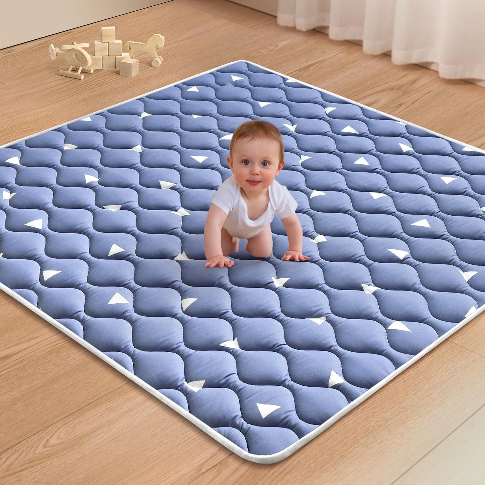 Premium Foam Baby Play Mat for Floor, 50x50 Playpen Mat, Thicken One-Piece Crawling Mat, Non-Slip Cushioned Baby Playmats for Infants, Babies, Toddlers, Play & Tummy Time Dream Blue 50" x 50"