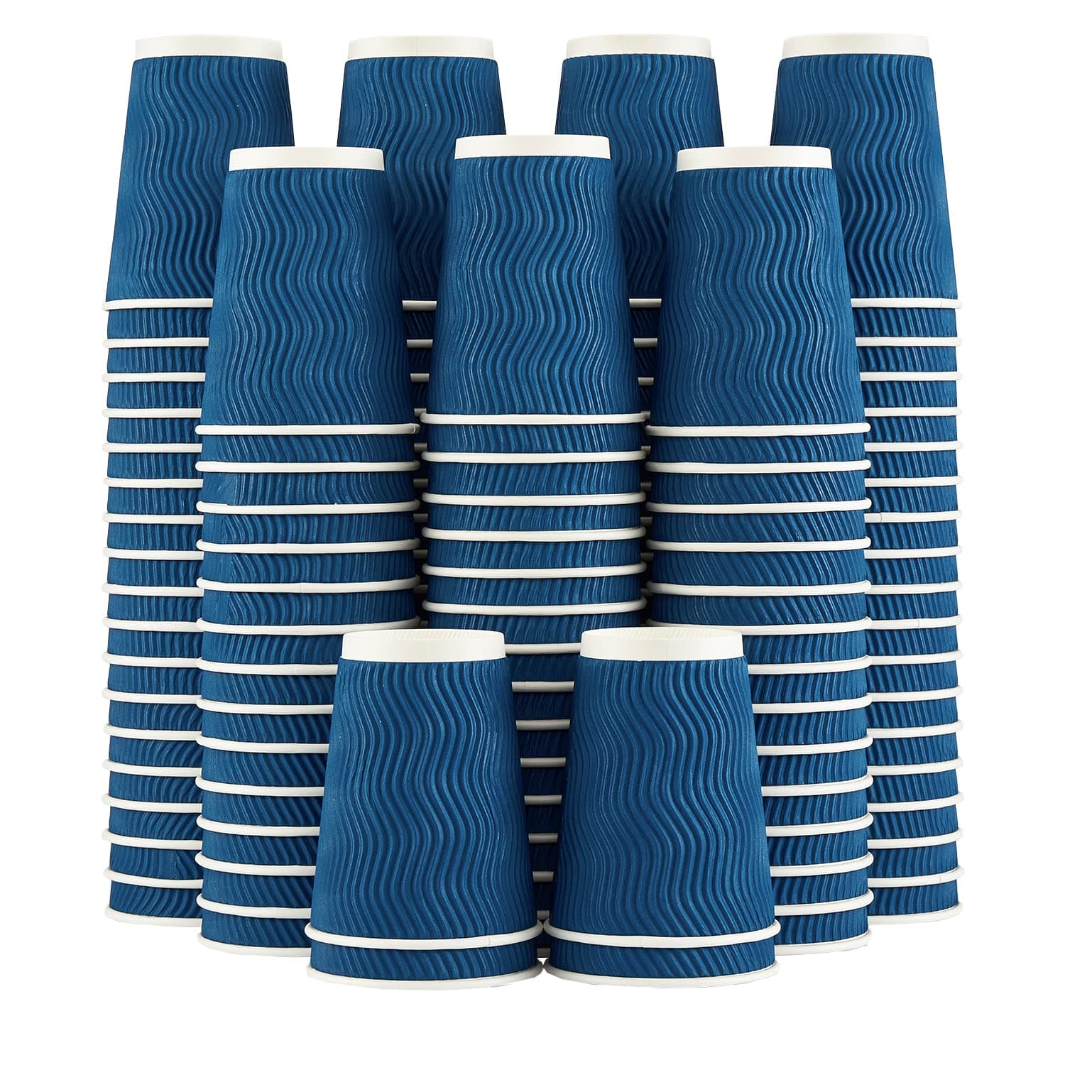 Lamosi Coffee Cups 12 oz - 120 Pack, 12 oz Disposable Paper Coffee Cups Insulated, Corrugated Kraft Ripple Wall Cup for Hot Beverage or Cold Drinks (Navy) 12 oz-120 Navy