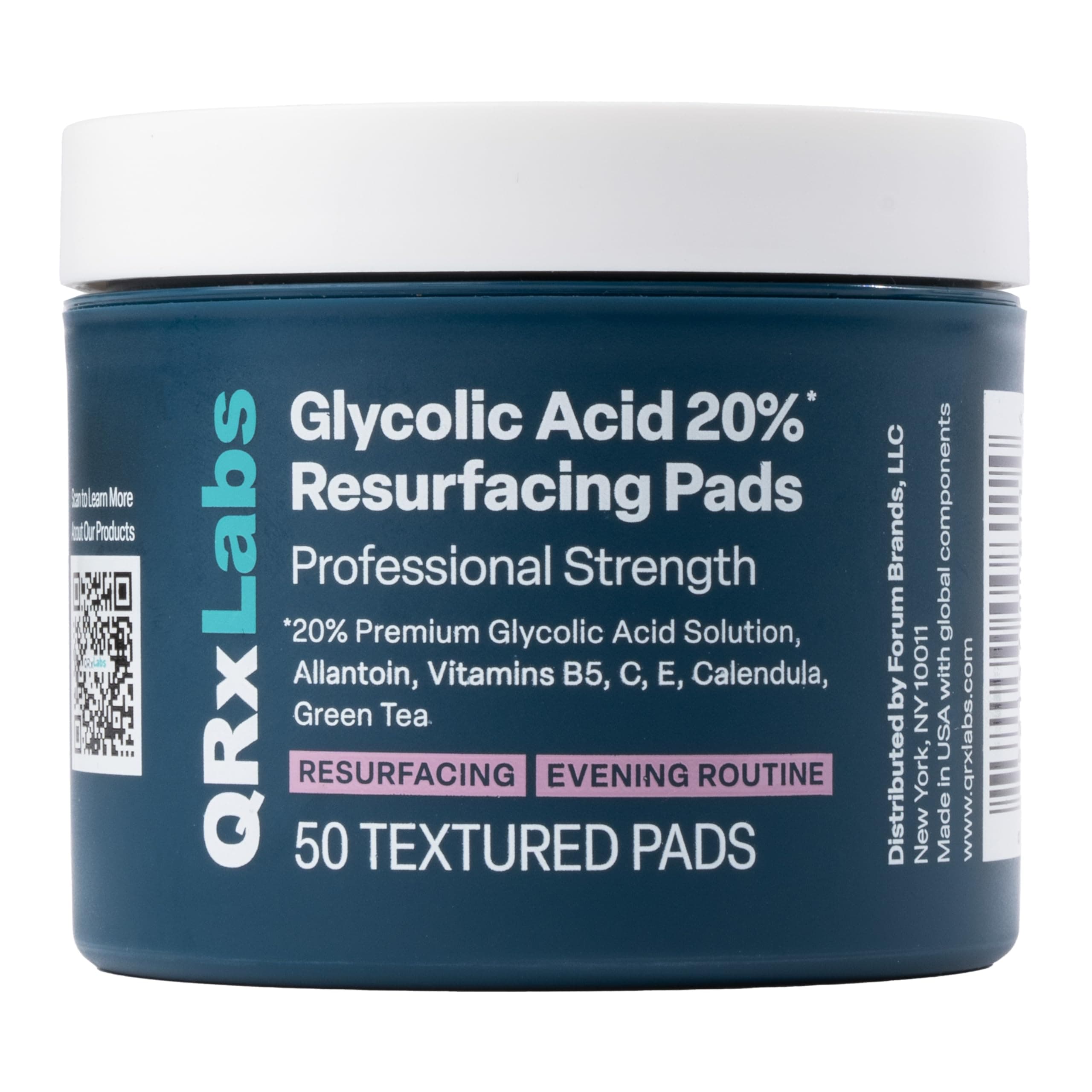 Glycolic Acid 20% Resurfacing Pads for Face & Body with Vitamins B5, C & E, Green Tea, Calendula, Allantoin - Exfoliates Surface Skin and Reduces Appearance of Fine Lines and Wrinkles - Peel Pads 50 Count (Pack of 1) 20% Glycolic Acid