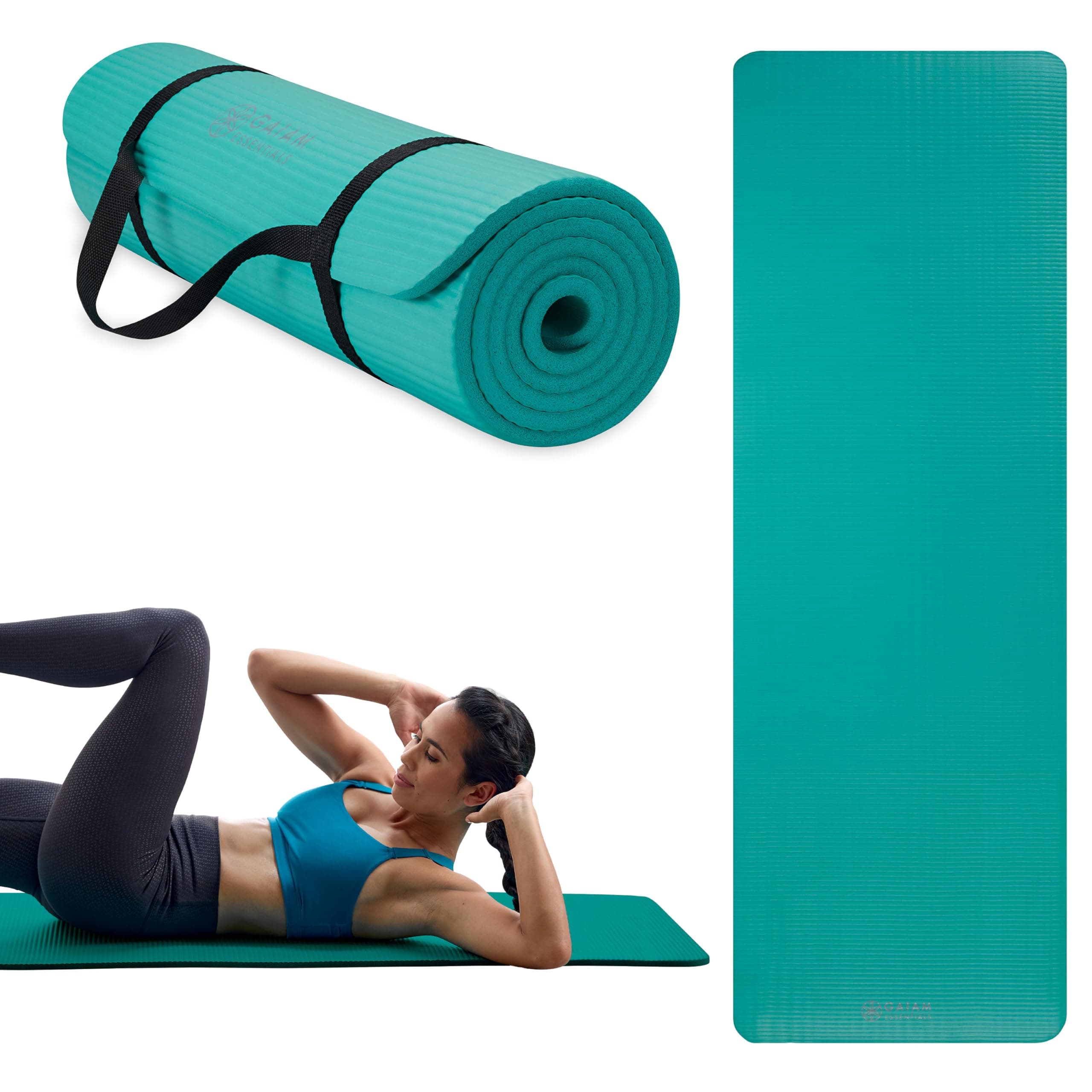 Gaiam Gaiam Essentials 2/5" Thick (10mm) Yoga & Pilates, Fitness & Exercise Mat with Easy-Cinch Carrier Strap Cusion Support For Fitness and Gym Workouts Teal 2/5" (10MM)