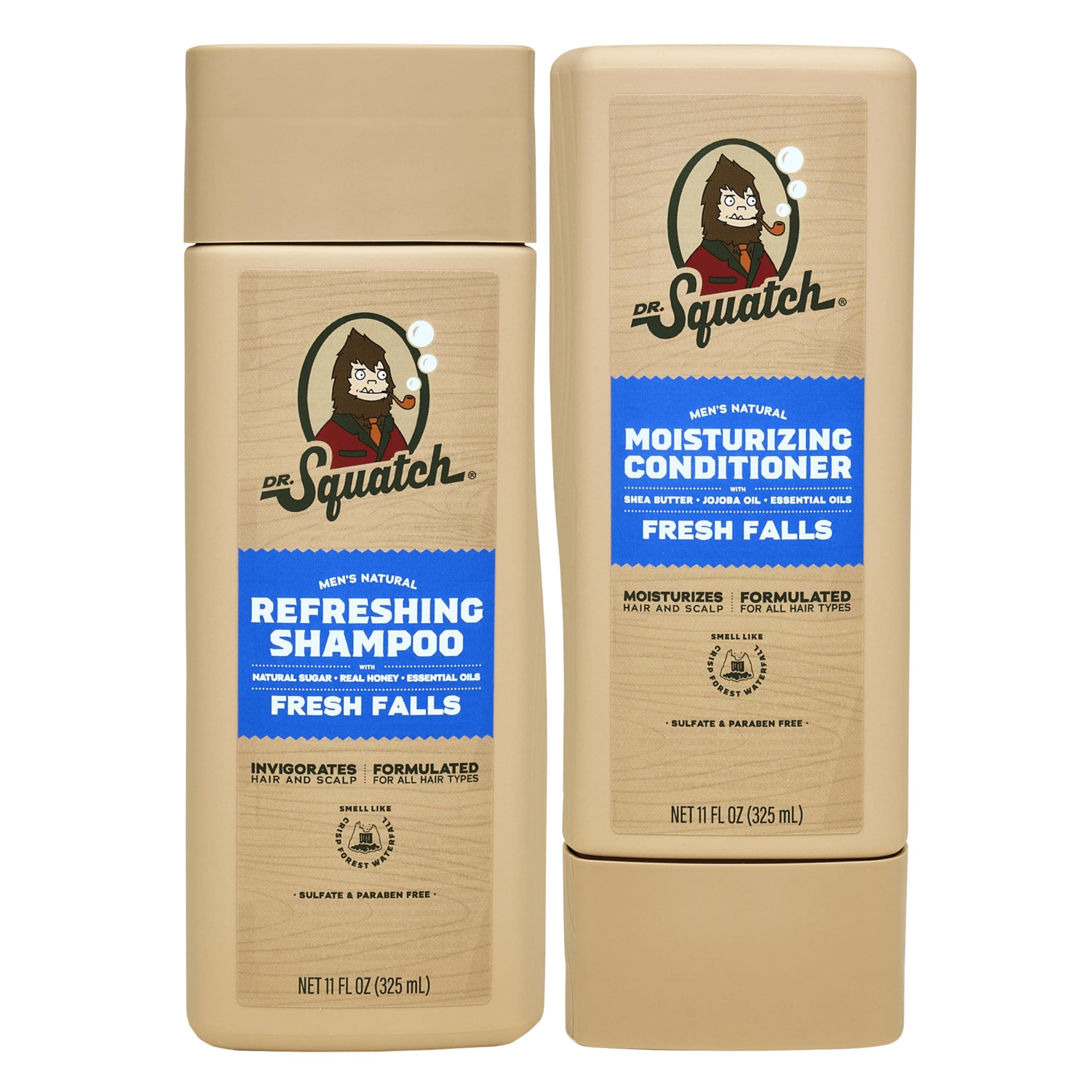 Dr. Squatch Natural Hair Bundle for Men - Healthy, Full Looking Hair - Fresh Falls Shampoo (11 fl oz), Fresh Falls Conditioner (11 fl oz)