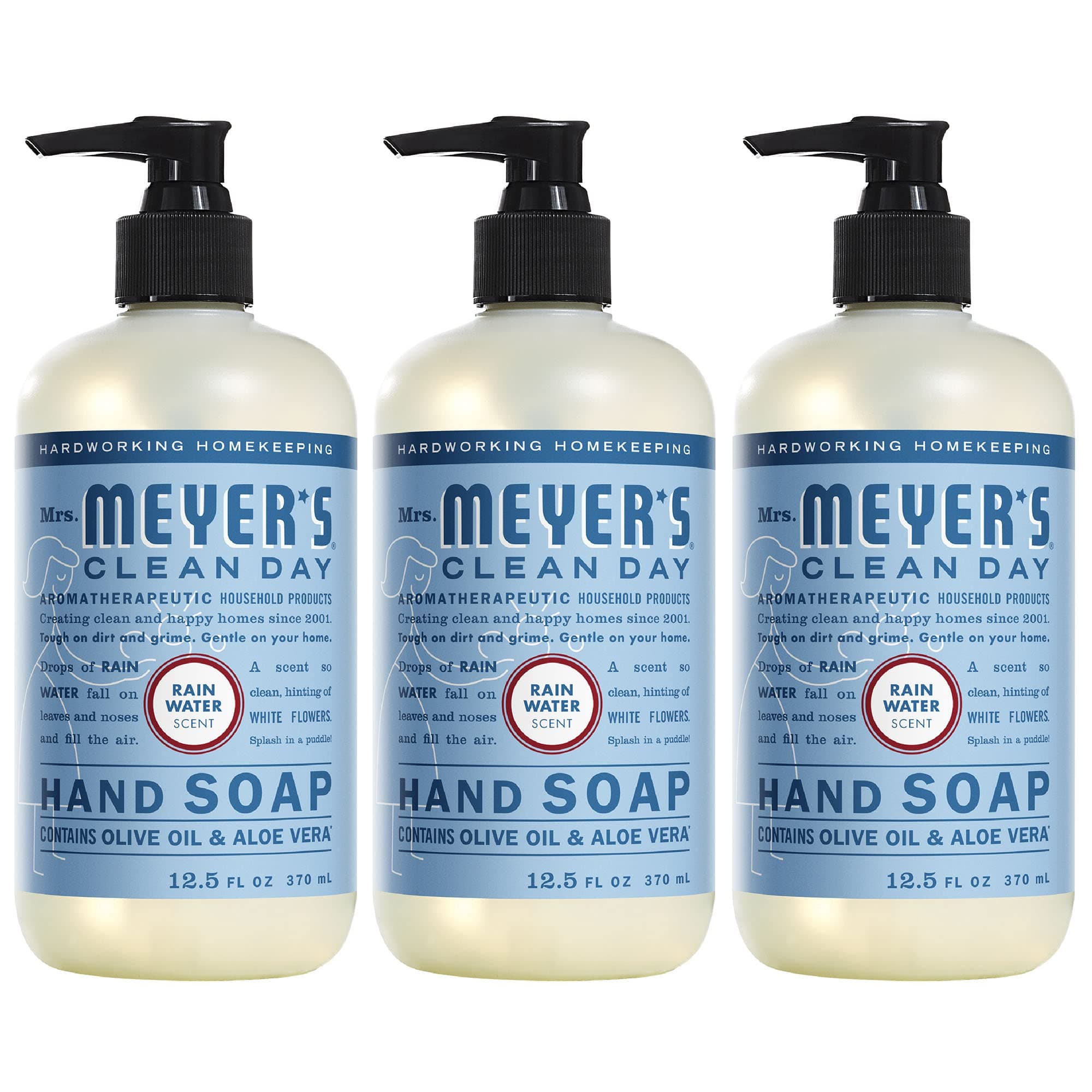 MRS. MEYER'S CLEAN DAY Hand Soap, Made with Essential Oils, Biodegradable Formula, Rain Water, 12.5 fl. oz - Pack of 3 12.5 Fl Oz (Pack of 3) Rain Water