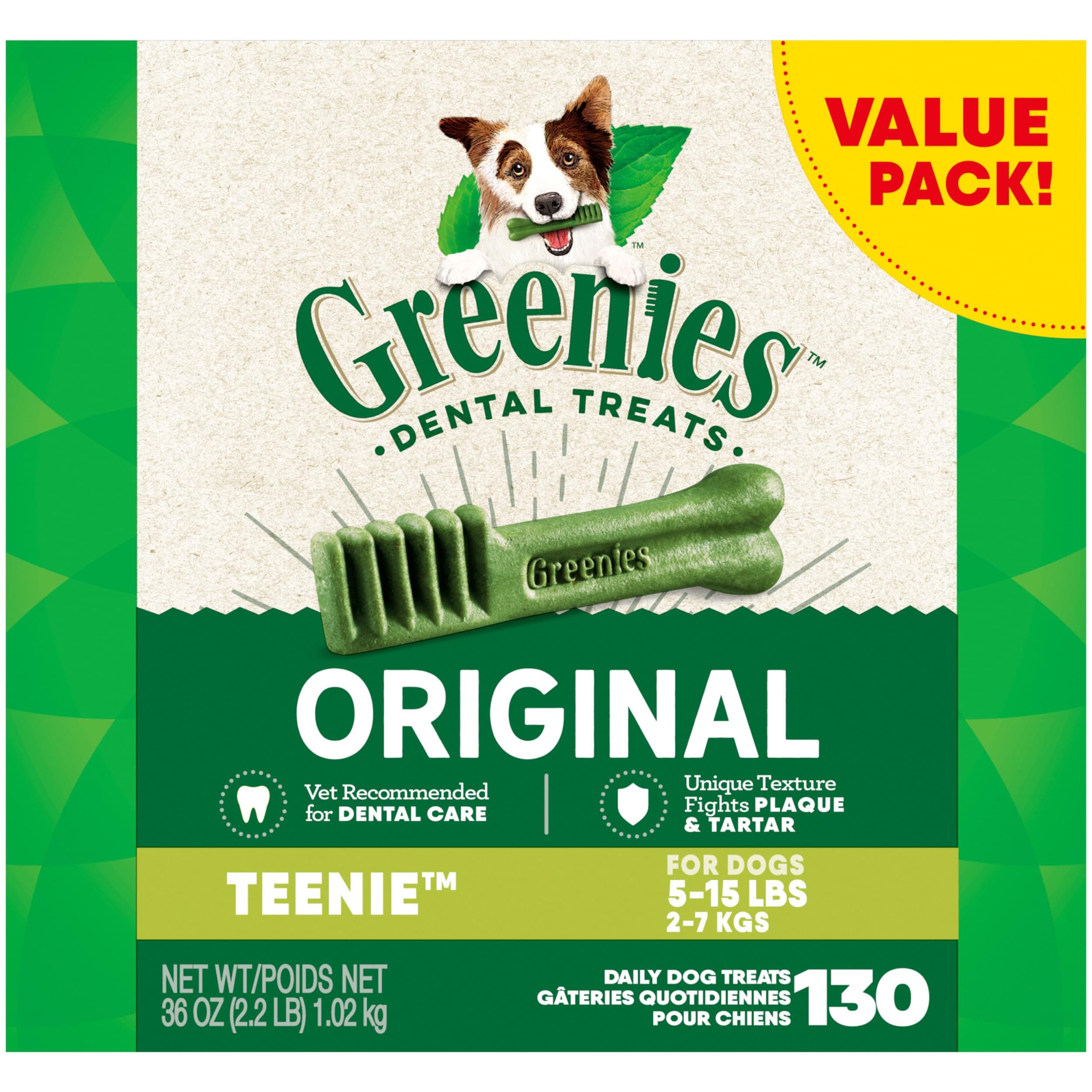 Greenies Original Teenie Dental Dog Treats, 36 oz. Pack (130 Treats) Original 130 Treats (Pack of 1)