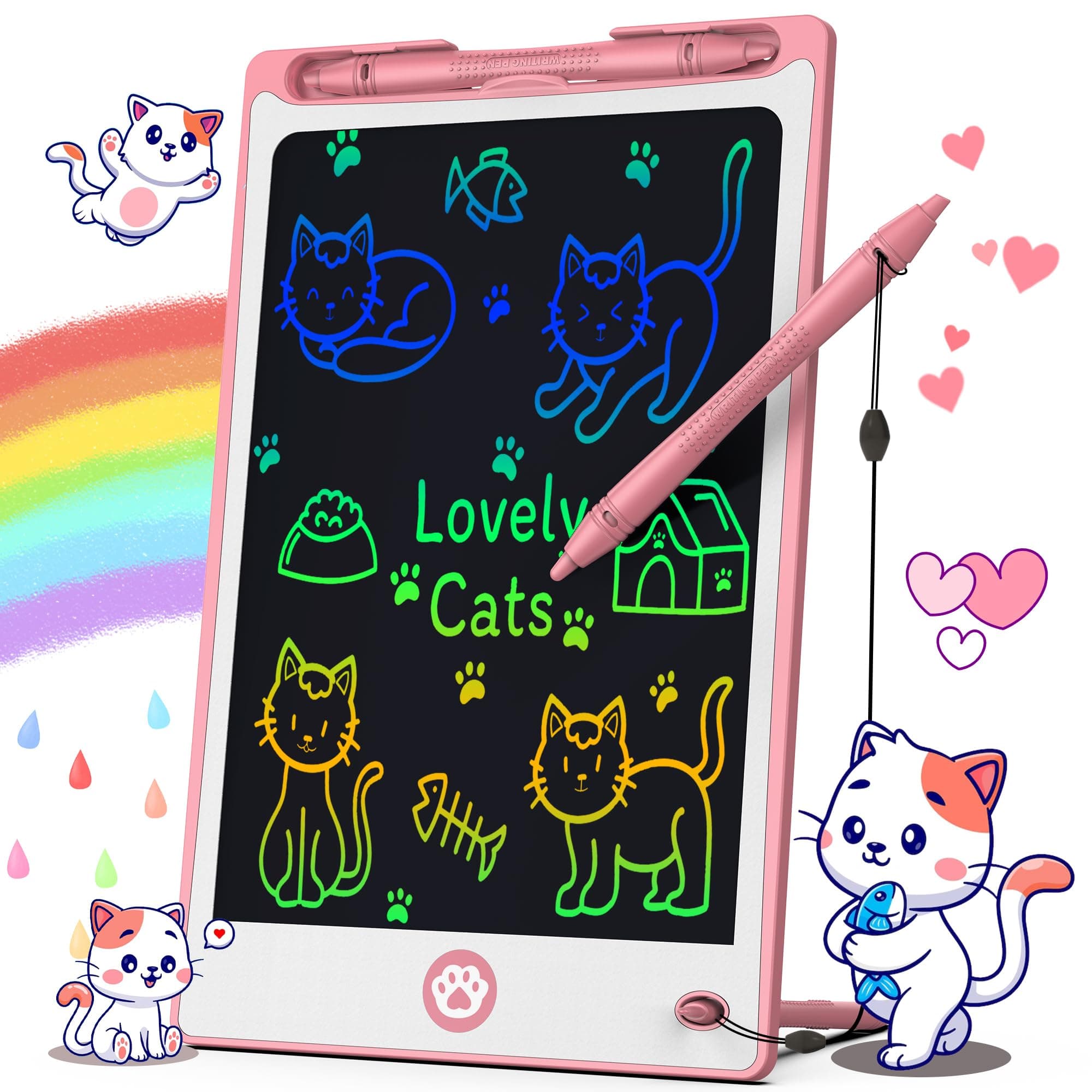 Hockvill LCD Writing Tablet for Kids 8.8 Inch, Toys for Girls Boys Drawing Pad for 3 4 5 6 7 Year Old Kids Toys, Children’s Day Gift Toddler Doodle Board Travel Essentials, Birthday Gift for Children 6"W x 9"H Pink