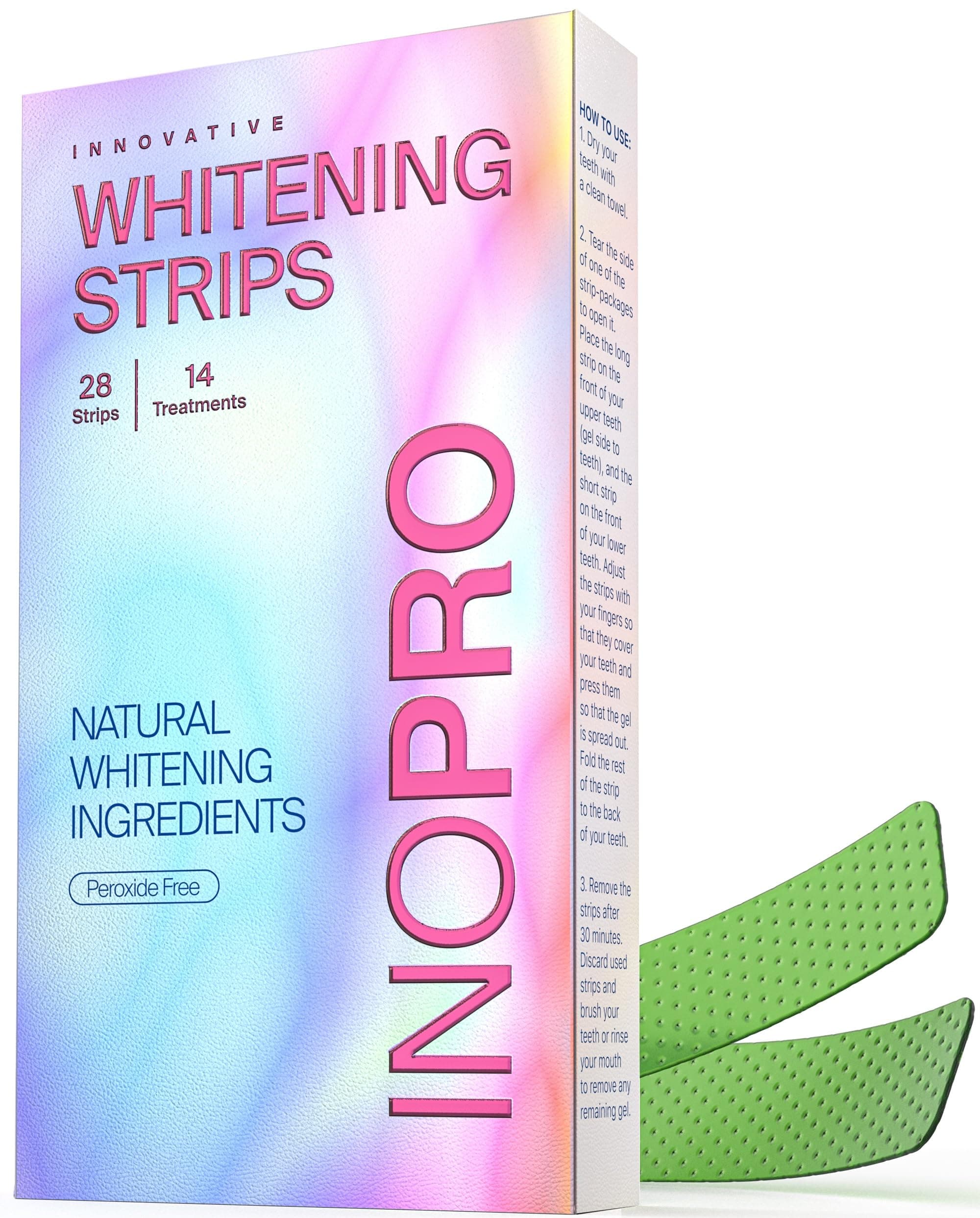 InoPro Teeth Whitening Strips Treatments Kit - Enamel Safe Teeth Whitener, Peroxide-Free, Green White Strips for Teeth Whitening with Arbutin, Coconut Oil, Deep Stains Removal (28 Strips) 28 Count (Pack of 1)