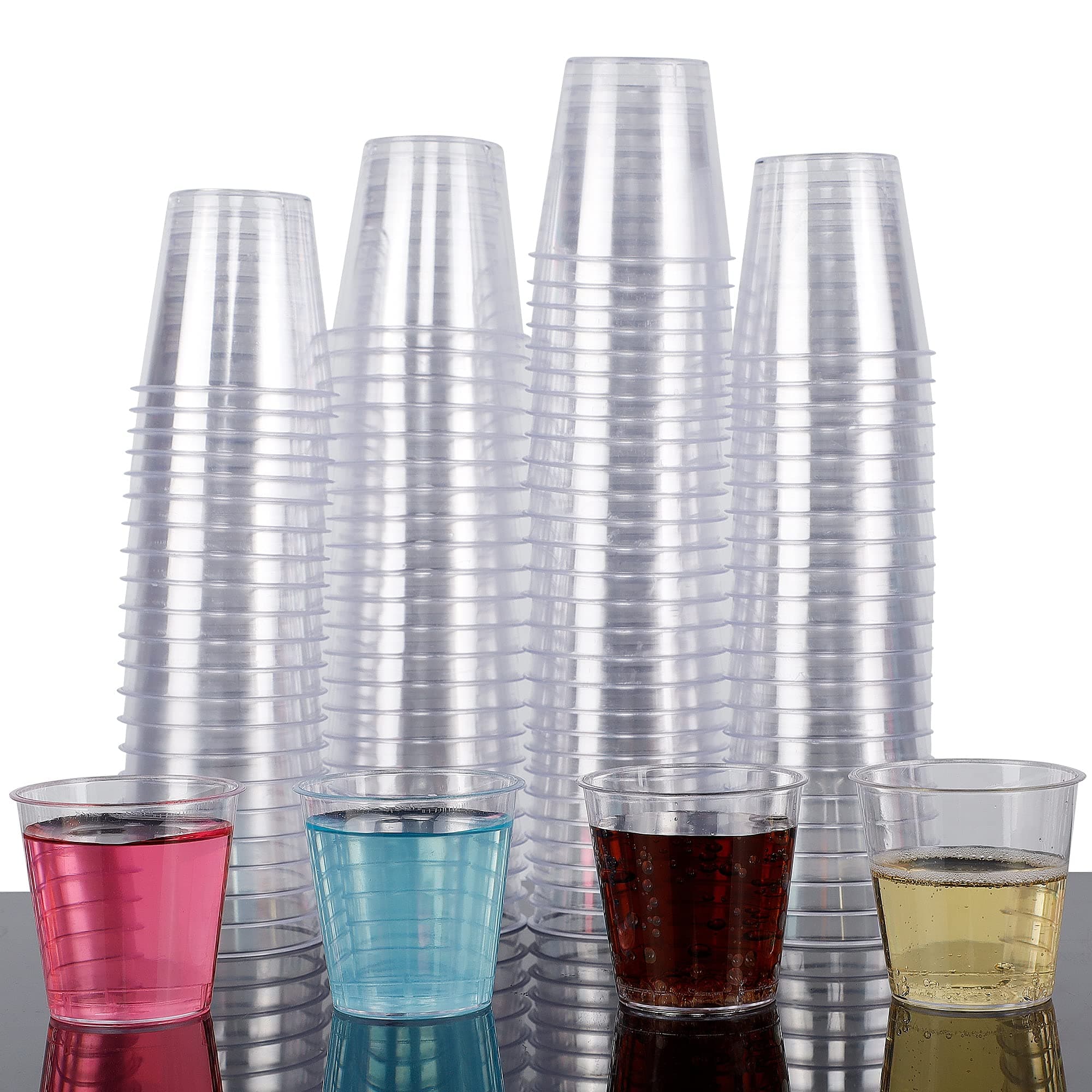 Zcaukya 100 Shot Glasses, 1oz Clear Plastic Disposable Hard Cups, Mini Cups Great Container for Sauce, Sample Tasting, Jello Shots, Pudding 100 Count - 1oz