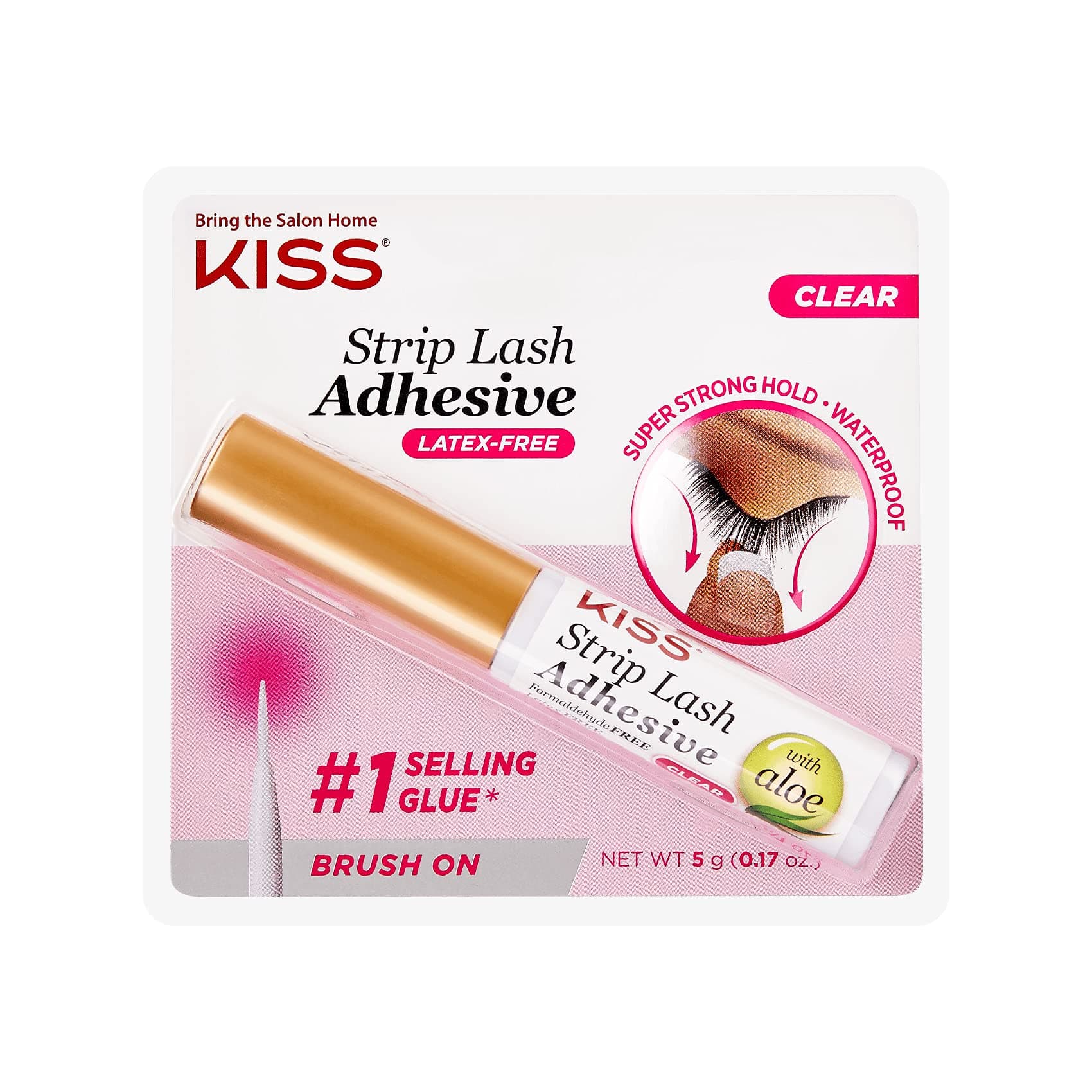 KISS Clear Strip Lash Adhesive With Aloe, Waterproof, Formaldehyde and Latex Free, Odor Free, Cruelty Free, Super Strong Hold Eyelash Glue with Brush Applicator, 0.17 Oz. 0.17 Ounce (Pack of 1) Clear