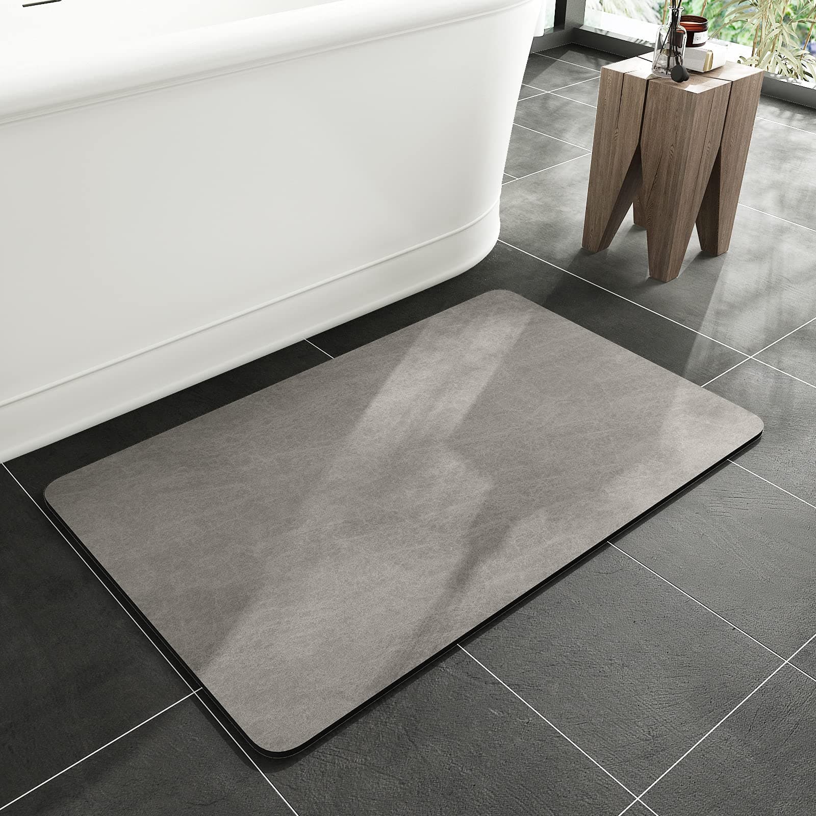 MontVoo -Bath Mat-Rubber Backing Non SlipThin Bathroom Rugs Fit Under Door- Quick Dry Absorbent Faux Suede Surface Grey Bathroom Floor Mats-Shower Rug for in Front of Bathtub Shower Gray 16x24 Grey 24" x 16"
