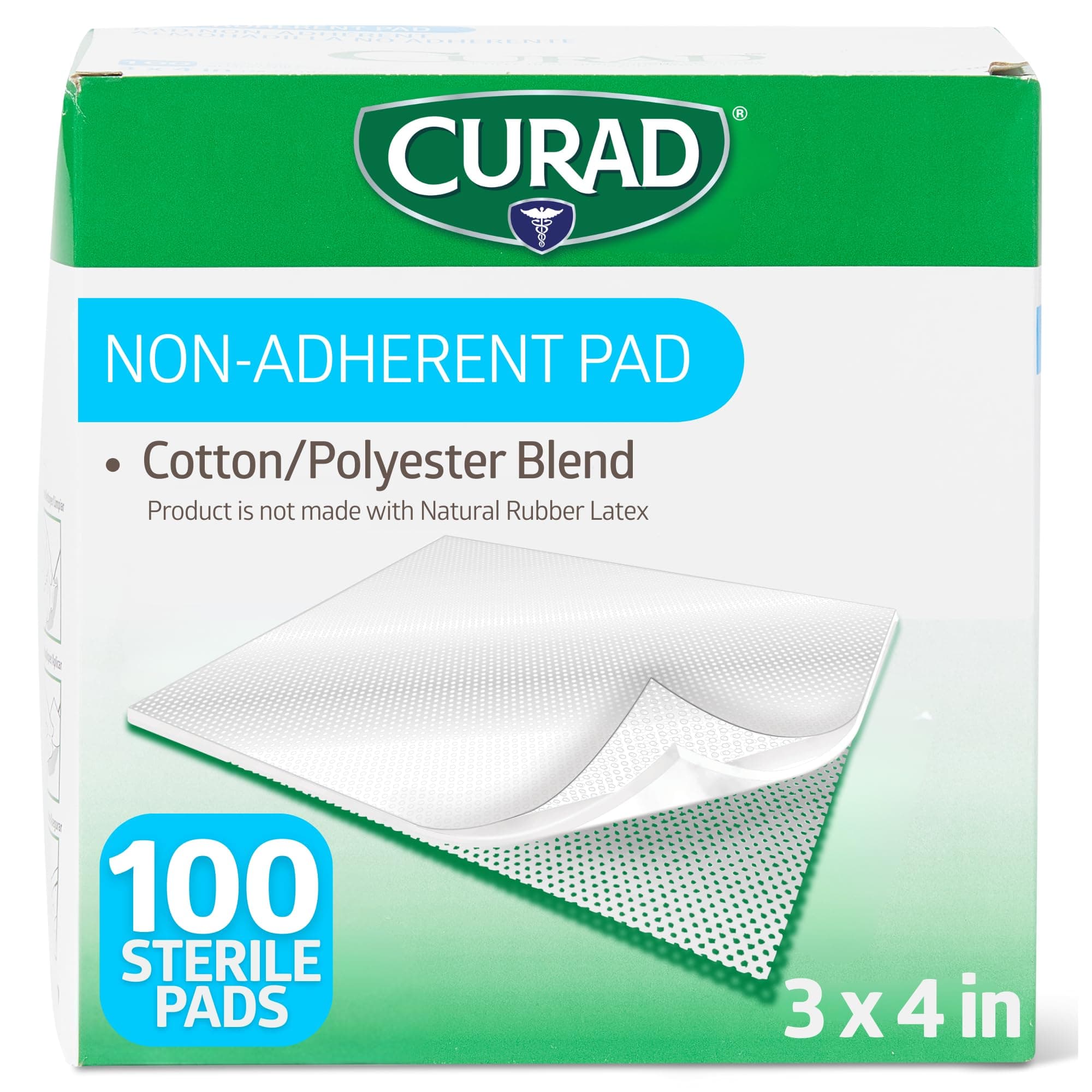 CURAD Sterile Non-Adherent Pads (Pack of 100), 3"x4", for gentle wound dressing and absorption without sticking 3" x 4" (Pack of 100)