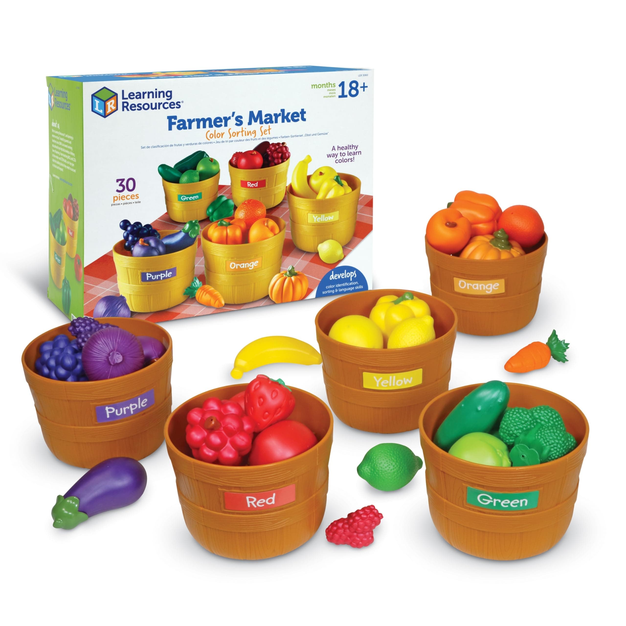 Learning Resources Farmer's Market Color Sorting Set - Play Food for Kids, Toddler Learning Toys, Grocery and Kitchen Play Toys 31 Pieces