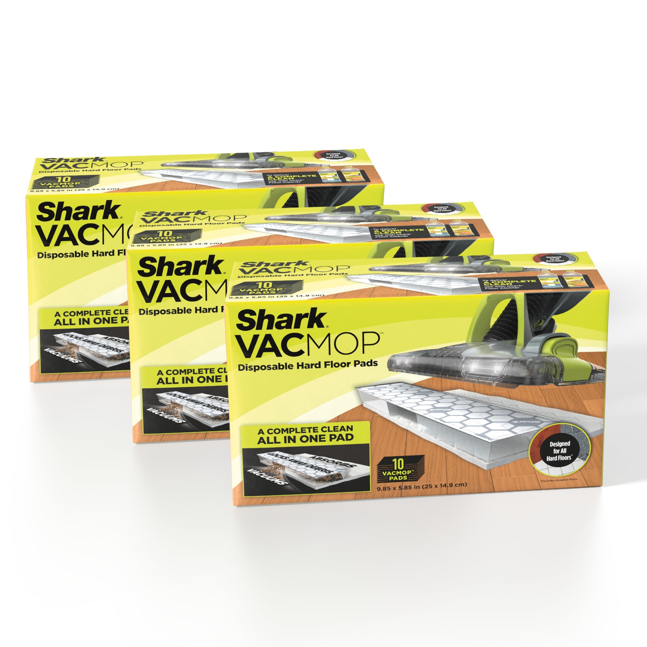 Shark VACMOP Disposable Hard Floor Pad Refills, Compatible with VM252 & VM180, No-touch Disposal, For use on ALL Sealed Floors - Stone, Hardwood, Laminate & Tile, (Pack of 3, 30 Count Total), VMP30 10 Count (Pack of 3)