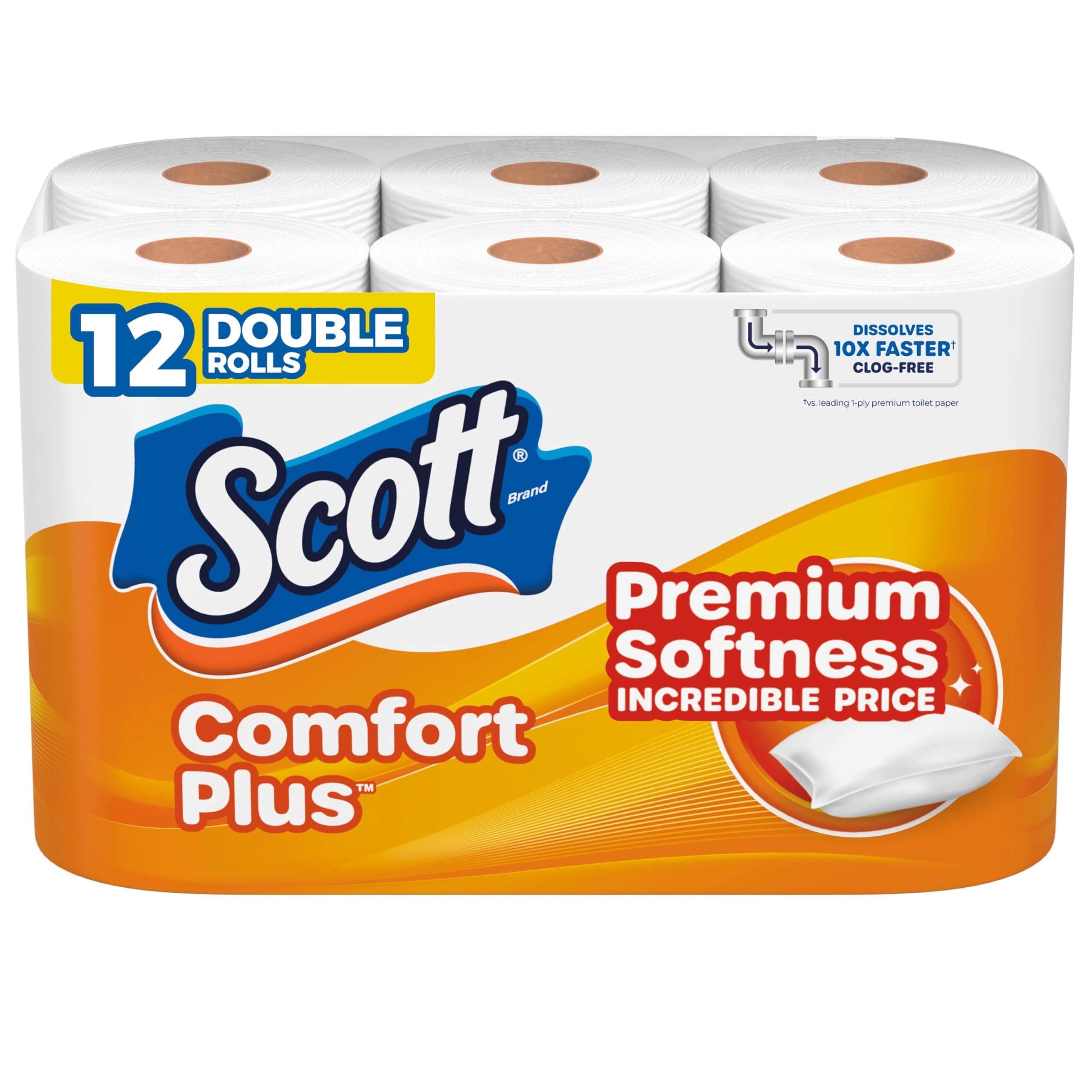 Scott ComfortPlus Toilet Paper, 12 Double Rolls, 231 Sheets per Roll, Septic-Safe, 1-Ply Toilet Tissue Double 231 Sheets (Pack of 12)