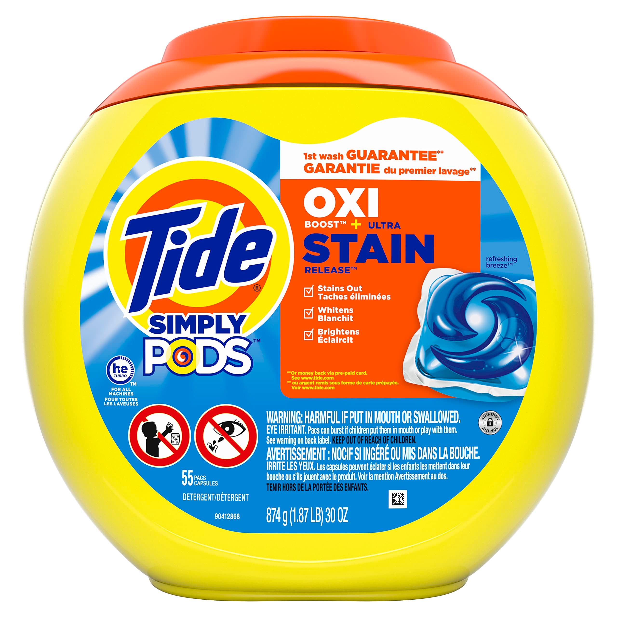 Tide Simply Pods + Oxi Laundry Detergent Soap Pods, Refreshing Breeze, 55 Count, 30 ounces Refreshing Breeze 55 Count (Pack of 1)
