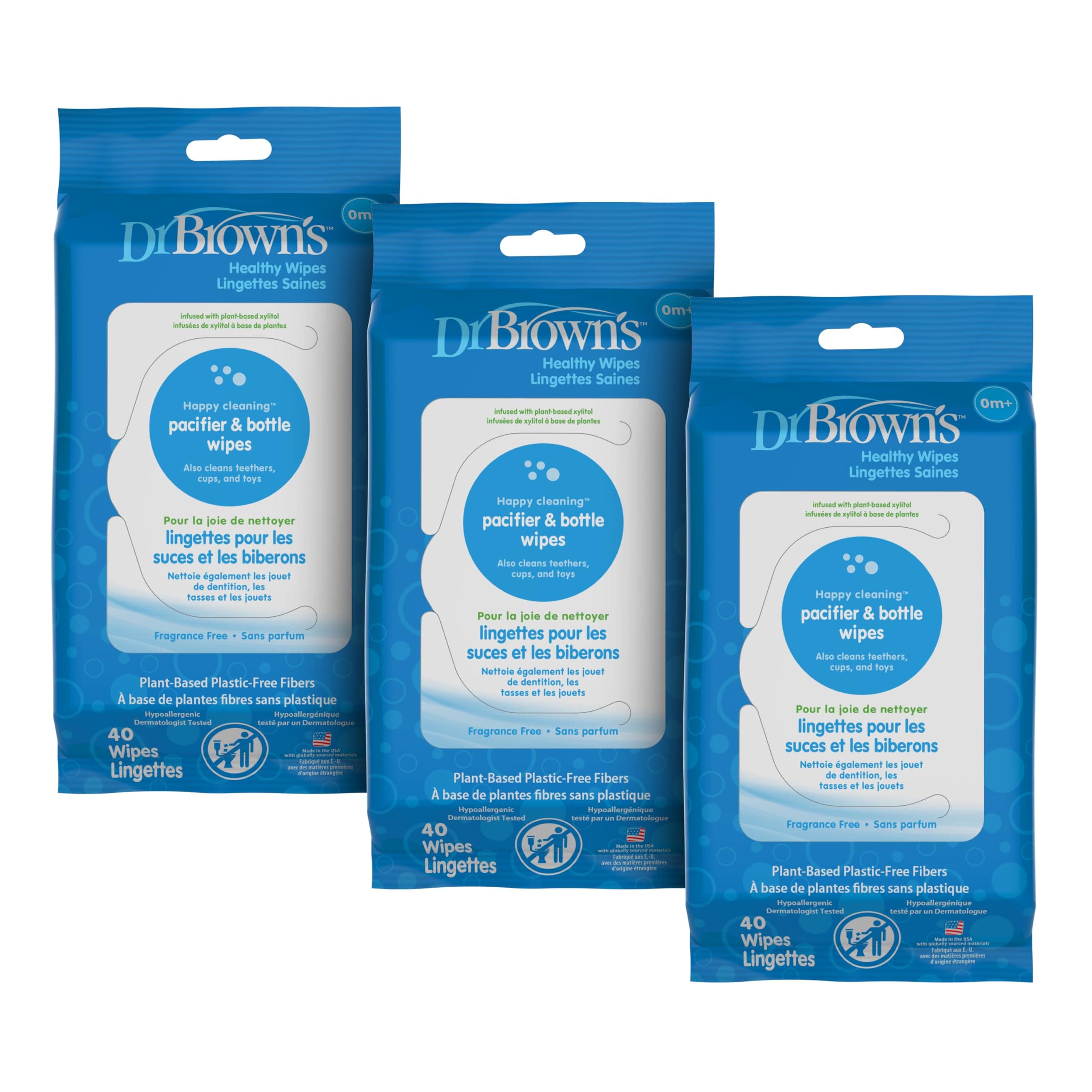 Dr. Brown's Bottle and Pacifier Healthy Wipes, Naturally Cleaning for Bottles and Baby Items, 40 Count, 3 Pack 40 Count (Pack of 3)