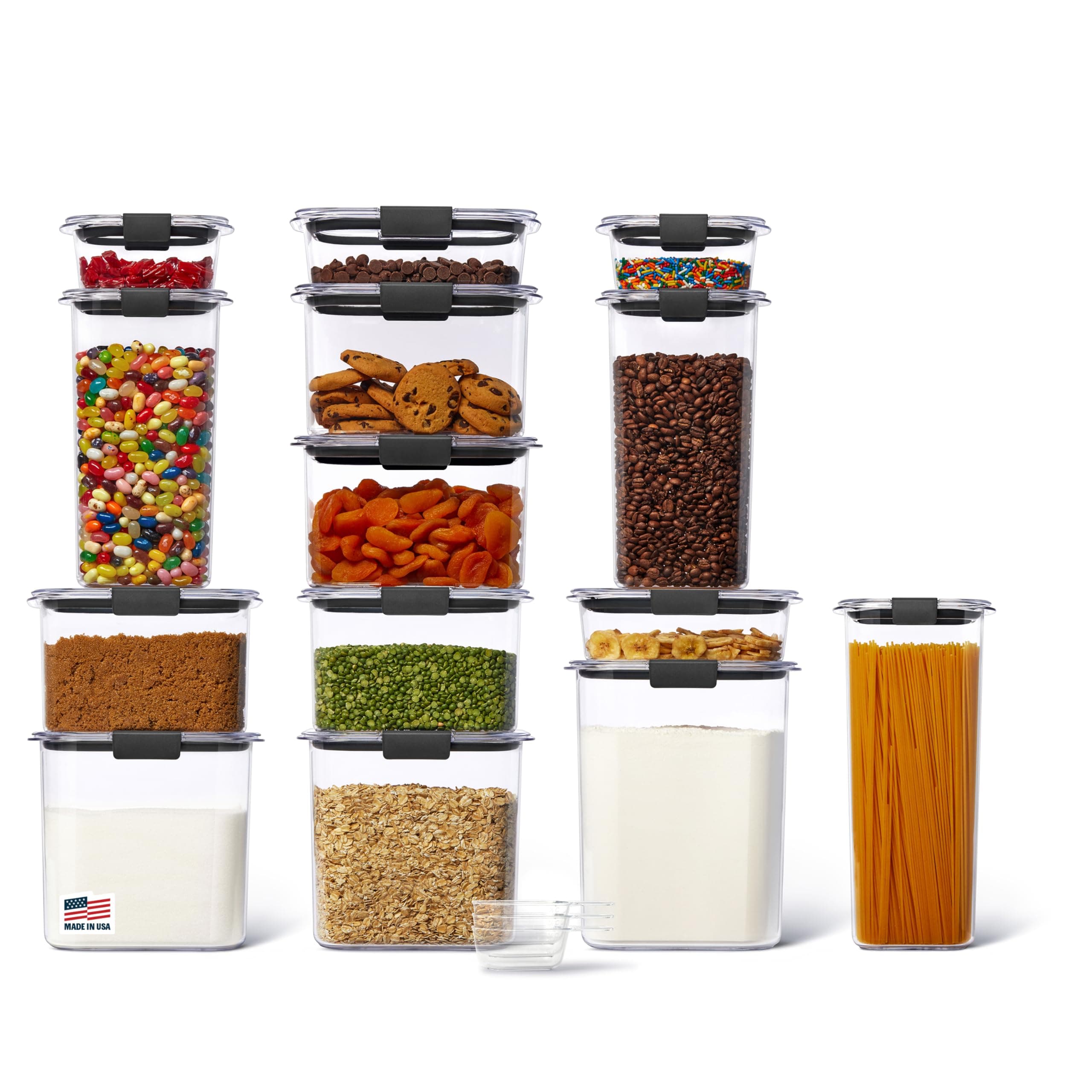 Rubbermaid Brilliance 14-Piece Food Storage Container Set with Scoops Airtight BPA-Free for Kitchen and Pantry Organization Set of 14 Assorted Containers