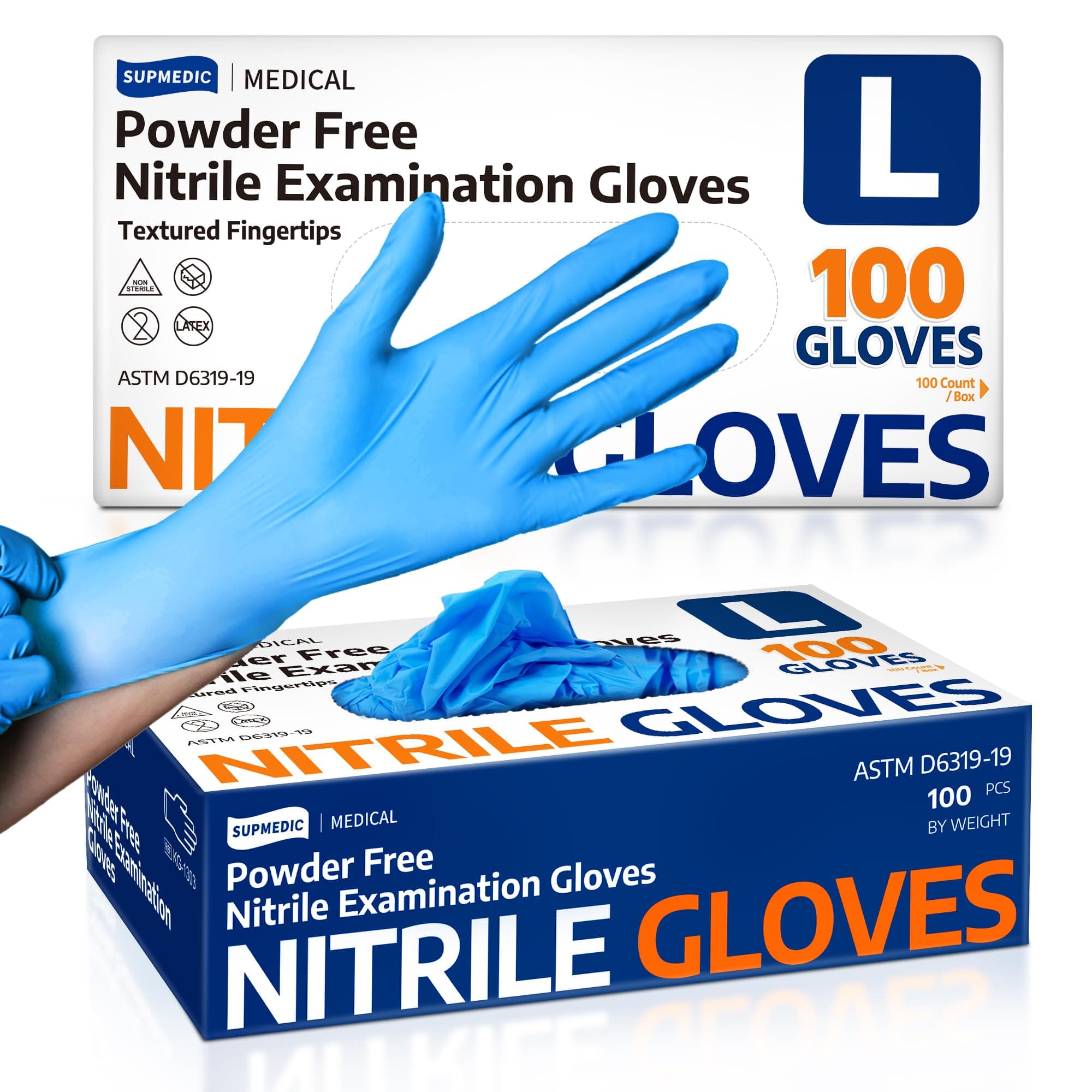 Medical Soft Max™ Nitrile Exam Gloves, 100 Count Latex-Free Powder-Free Non-Sterile Food Safe Disposable Glove, Blue Blue (Large)