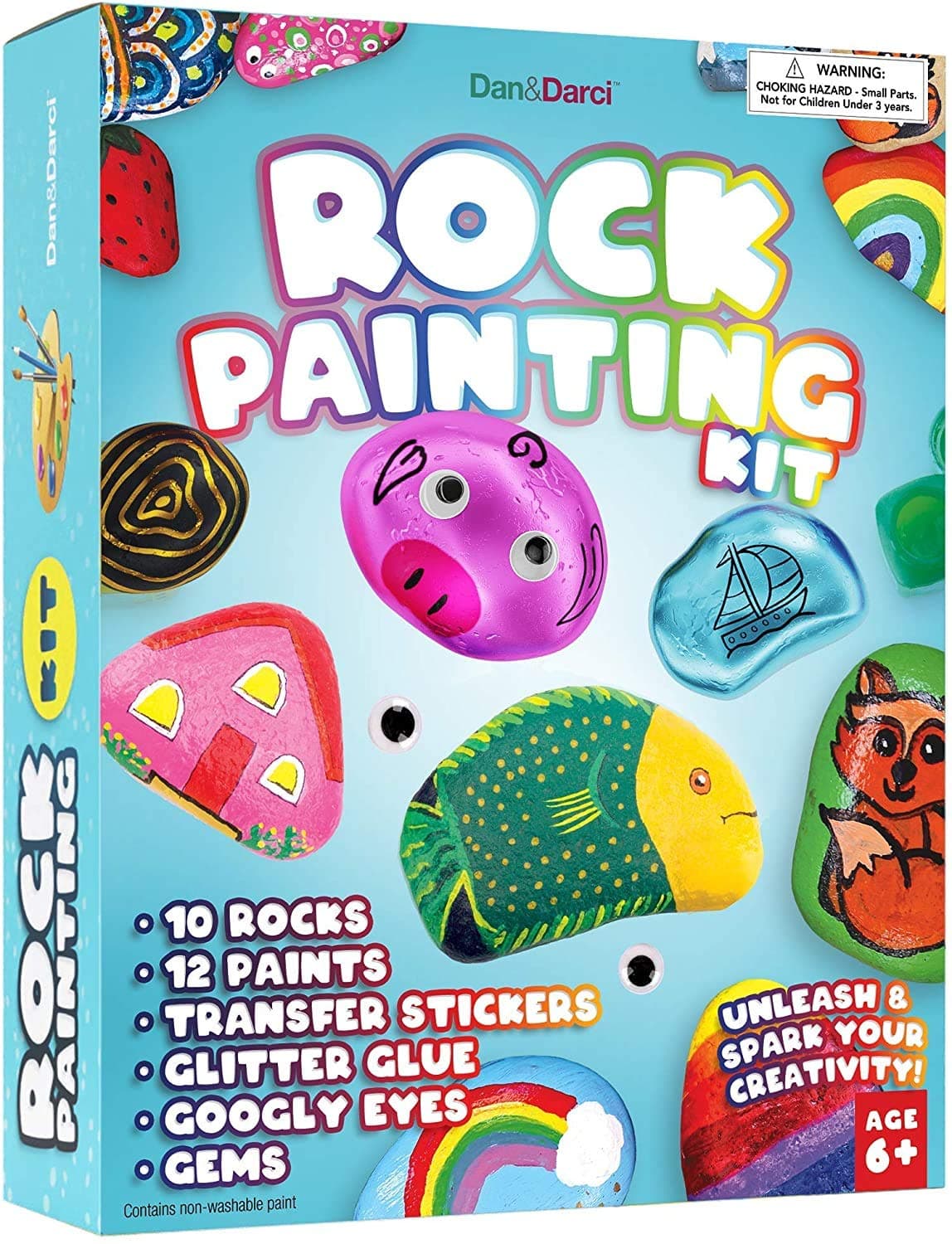 Dan&Darci Rock Painting Kit for Kids - Arts and Crafts for Girls & Boys Ages 6-12 - Craft Kits Art Set - Supplies for Rocks Paint - Best Tween Gift Ideas for Kid Activities Age 6 7 8 9 10 11 Multi-color