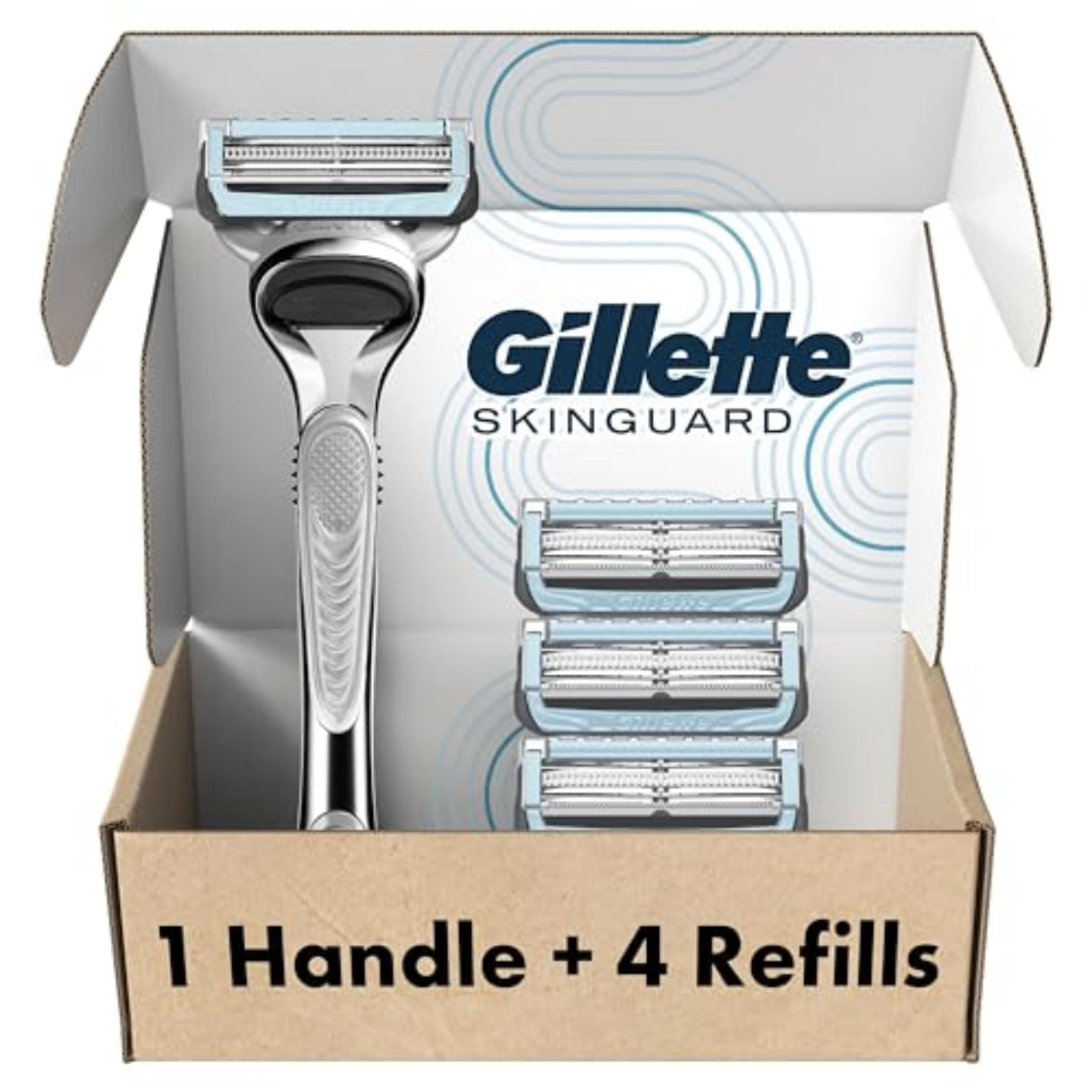 Gillette SkinGuard Razors, 1 Gillette Razor, 4 Razor Blade Refills, Designed for Men with Skin Irritation, Razor Bumps, and Sensitive Skin Handle + 4 Refills