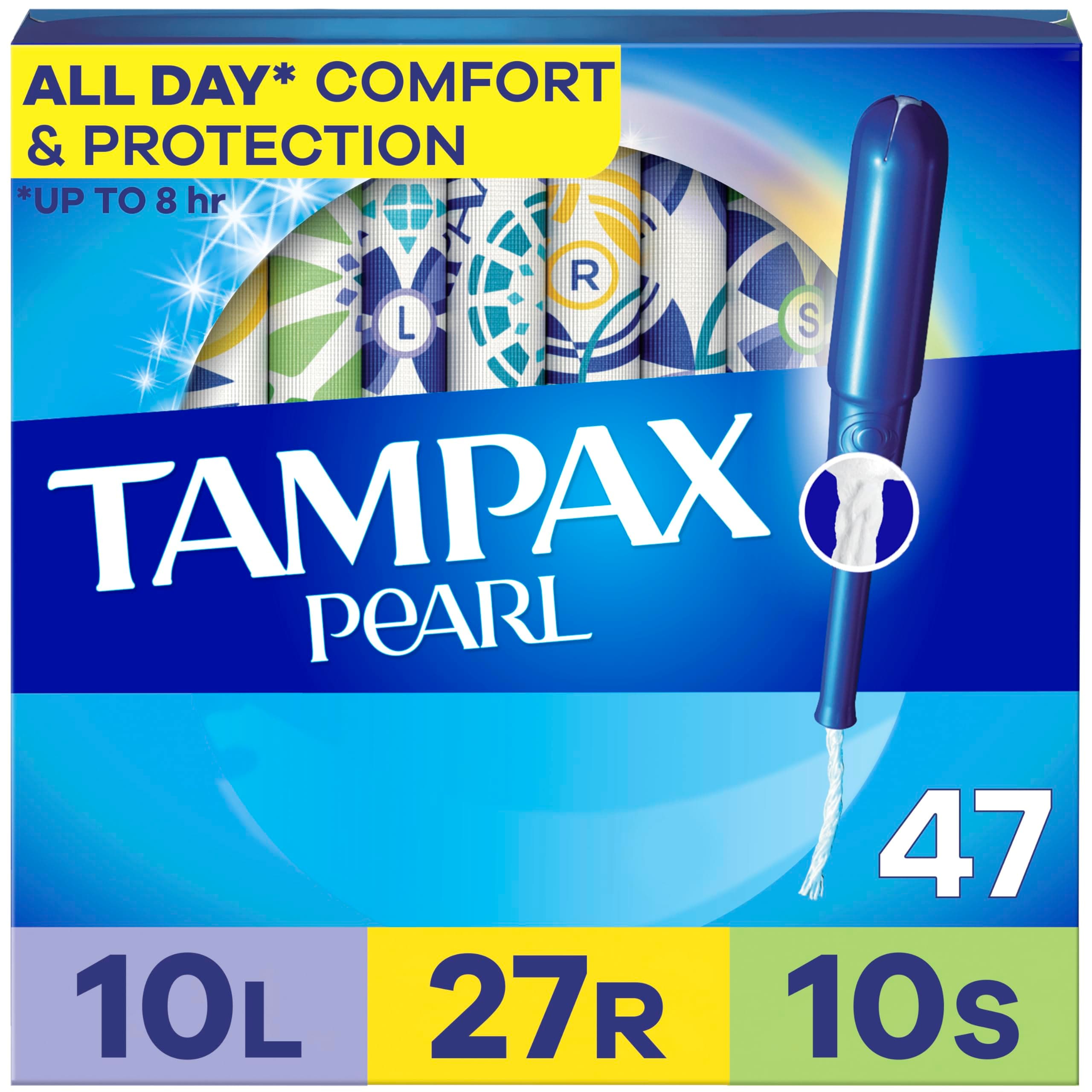 Tampax Pearl Tampons for Women Multipack, with LeakGuard Braid, Light/Regular/Super Absorbency, Unscented, 47 Count