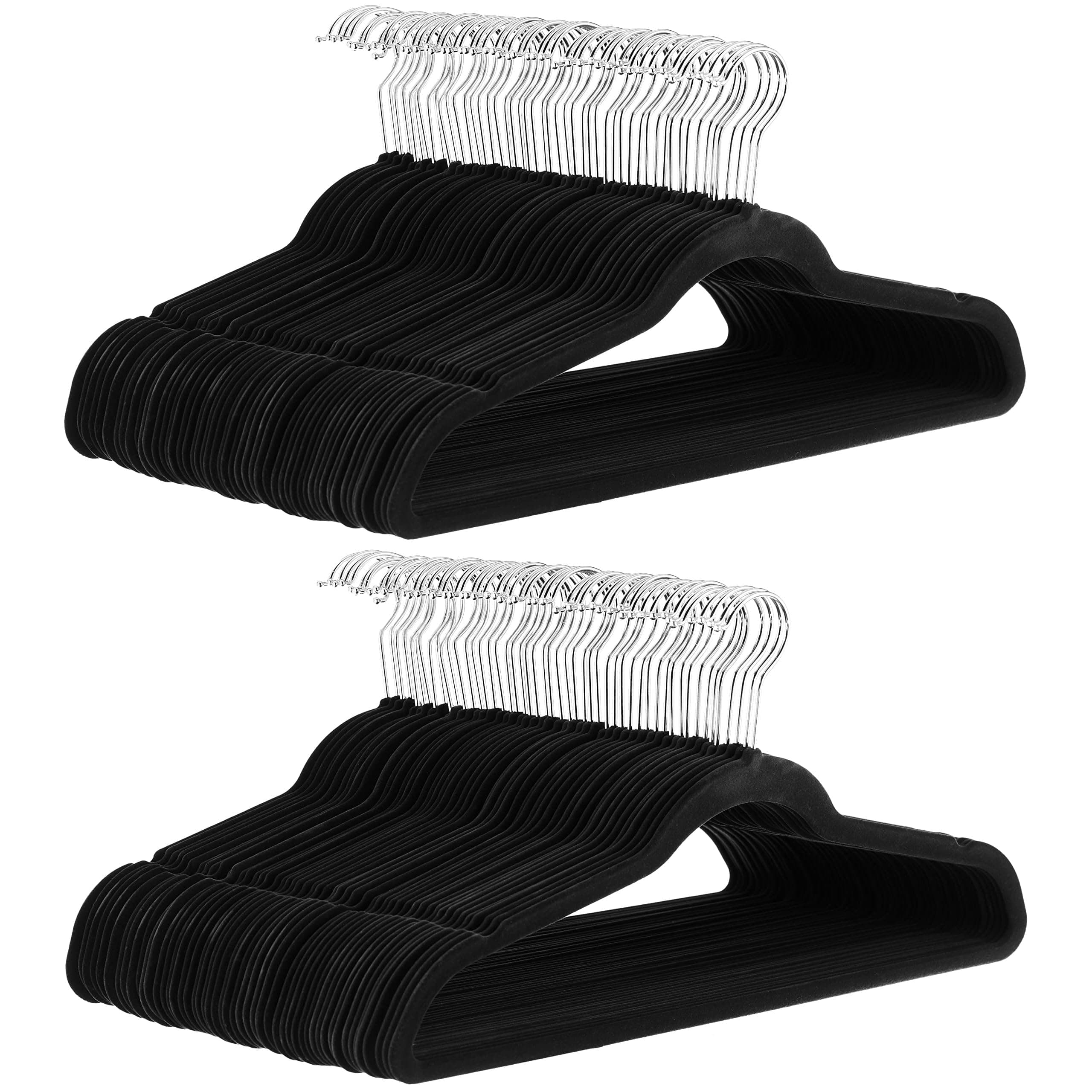 Amazon Basics Slim Velvet, Non-Slip Suit Clothes Hangers, Pack of 100, Black Black Pack of 100