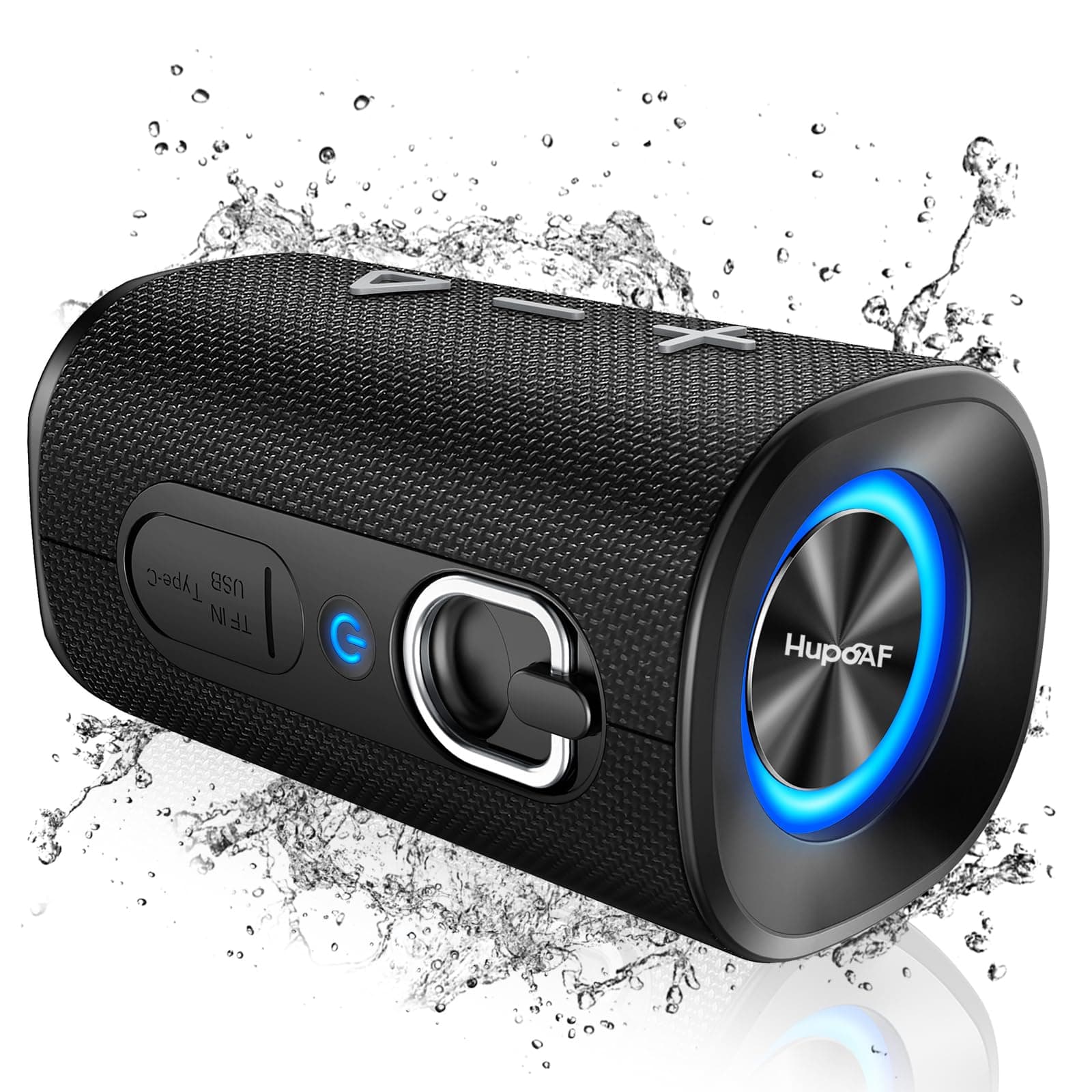 Hupoaf Bluetooth 5.4 Speaker, 2026 Wireless Bluetooth Speaker with 20W Stereo Deep Bass, HD Call, Colorful RGB Lights, TF-Card USB, TWS Pairing, IP-X7 Waterproof for Travel Party Home Beach Indoor Outdoor A-Black