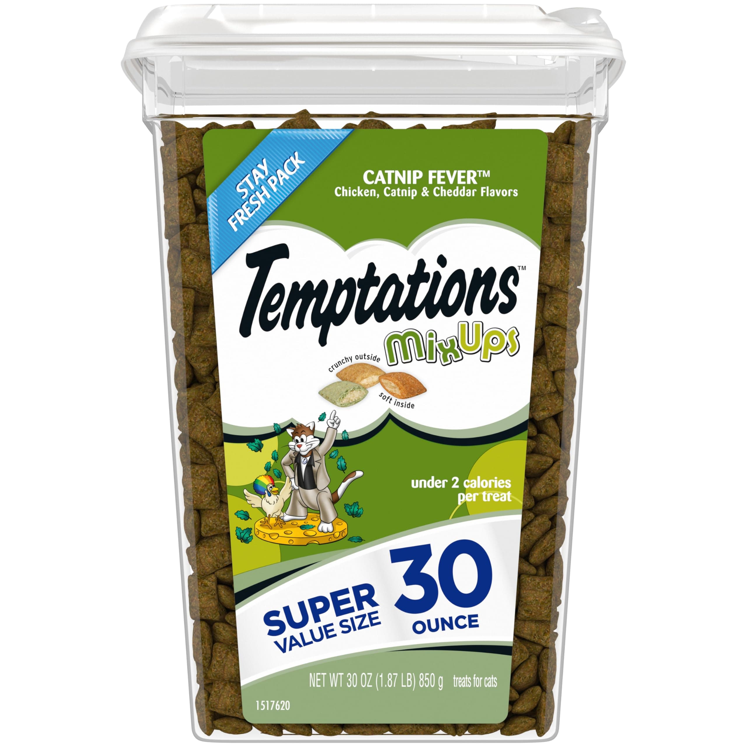 Temptations MixUps Catnip Fever Flavor Crunchy and Soft Cat Treats, 30 oz. Tub 1.88 Pound (Pack of 1)