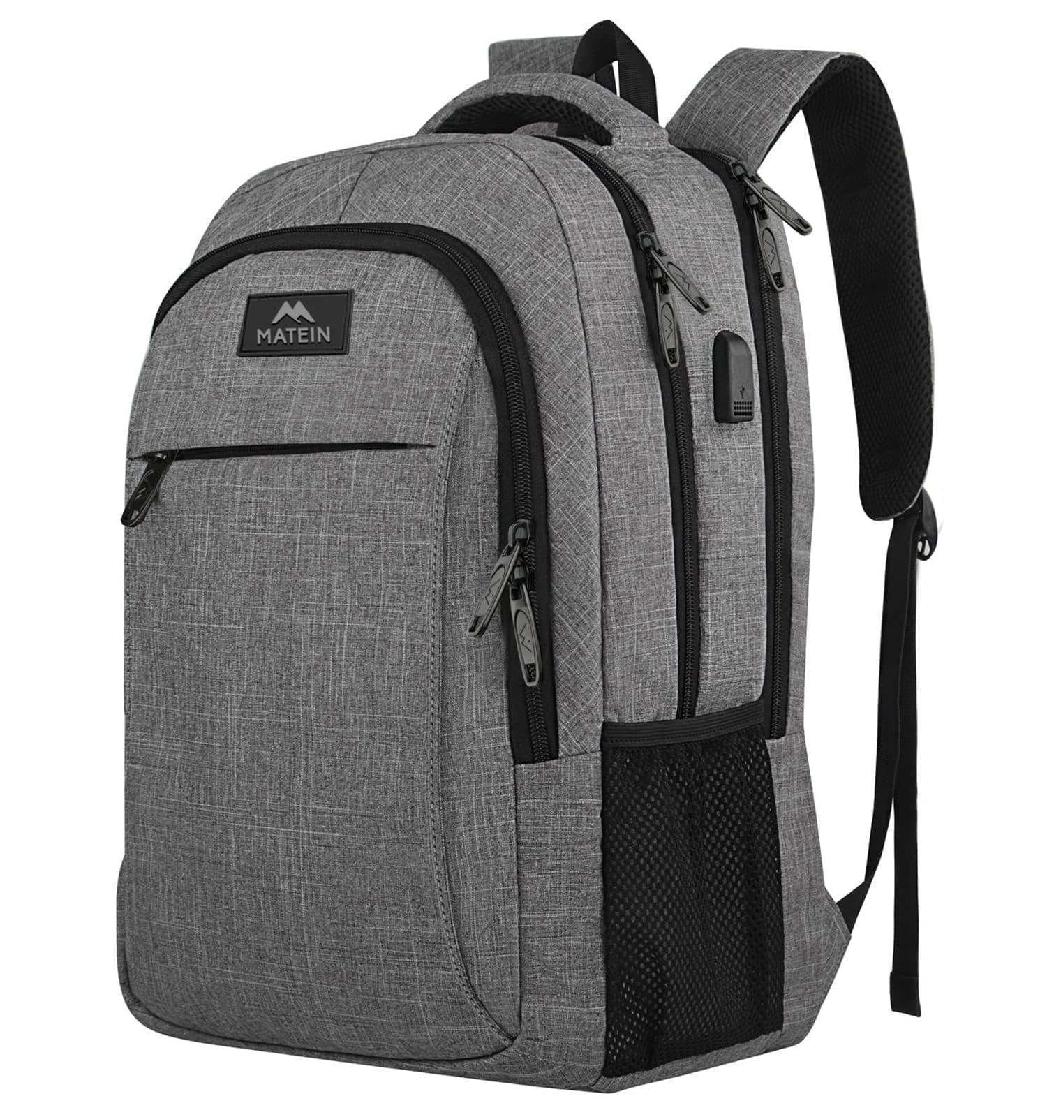 MATEIN Travel Laptop Backpack, Business Anti Theft Slim Sturdy Laptops Backpack with USB Charging Port, Water Resistant College School Computer Bag Gift for Men & Women Fits 15.6 Inch Notebook, Grey 15.6 Inch Austere Grey
