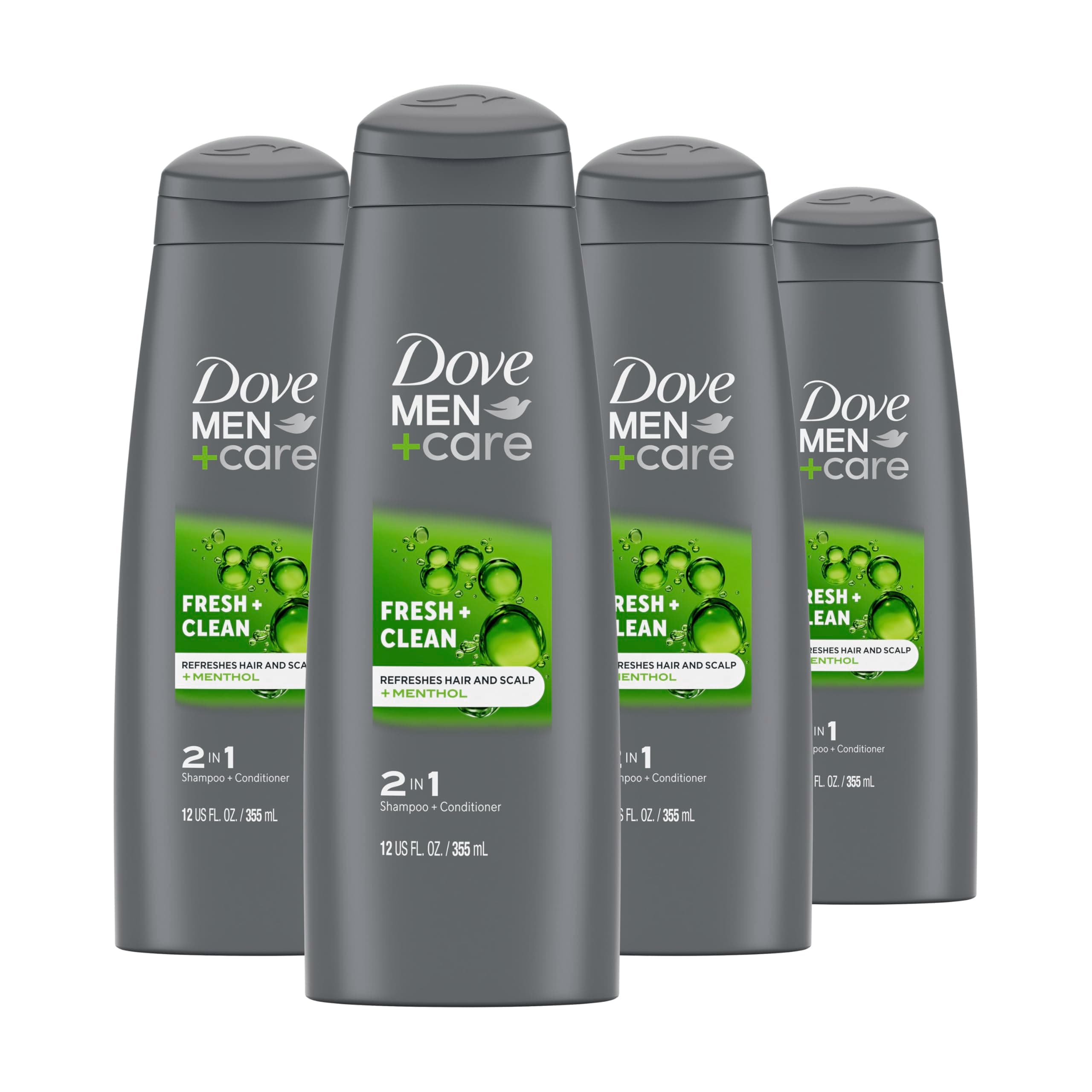DOVE MEN + CARE Fortifying 2-in-1 Shampoo and Conditioner Fresh and Clean with Caffeine 4 Count For Everyday Care Helps Strengthen and Nourish Hair 12 oz Fragranced 12 Fl Oz (Pack of 4)