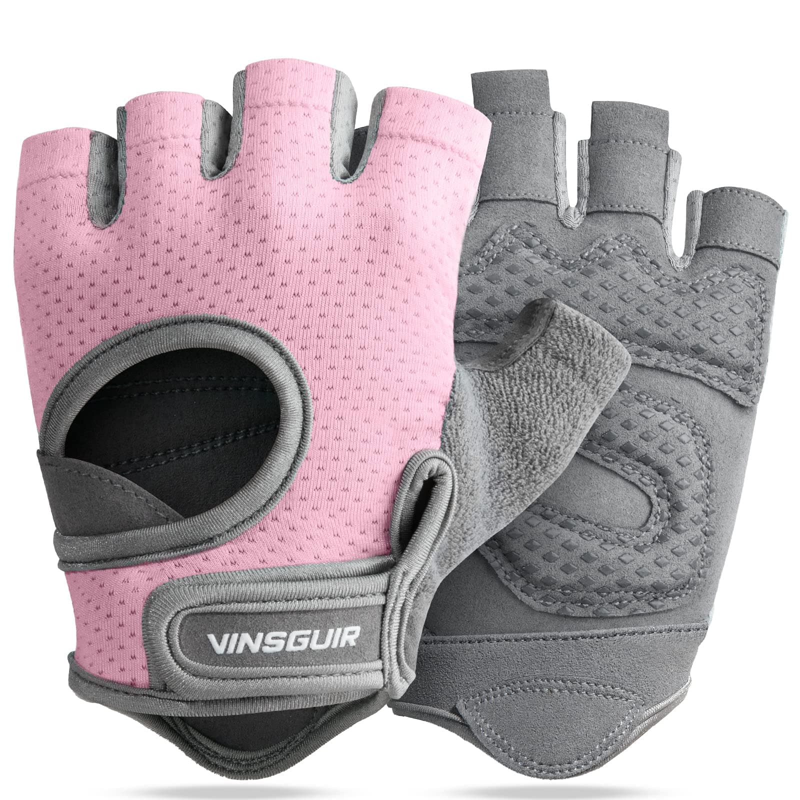 VINSGUIR Workout Gloves for Women and Men, Breathable Weight Lifting Gloves for Gym Exercise, Fitness, Training, and Cycling, with Excellent Grip and Cushion Pads Pink Medium