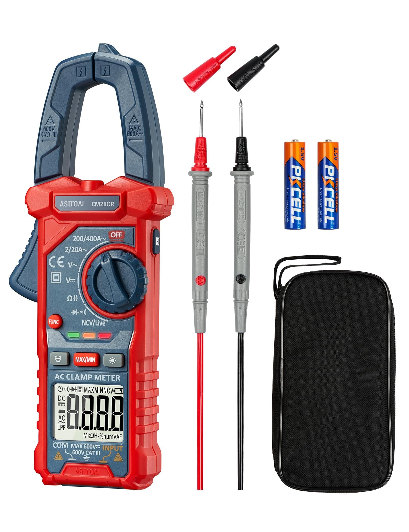 AstroAI Digital Clamp Meter Multimeter 2000 Counts Amp Voltage Tester Auto-ranging with AC/DC Voltage, AC Current, Resistance, Capacitance, Continuity, Live Wire Test, NCV, Blue Blue 2000 Counts