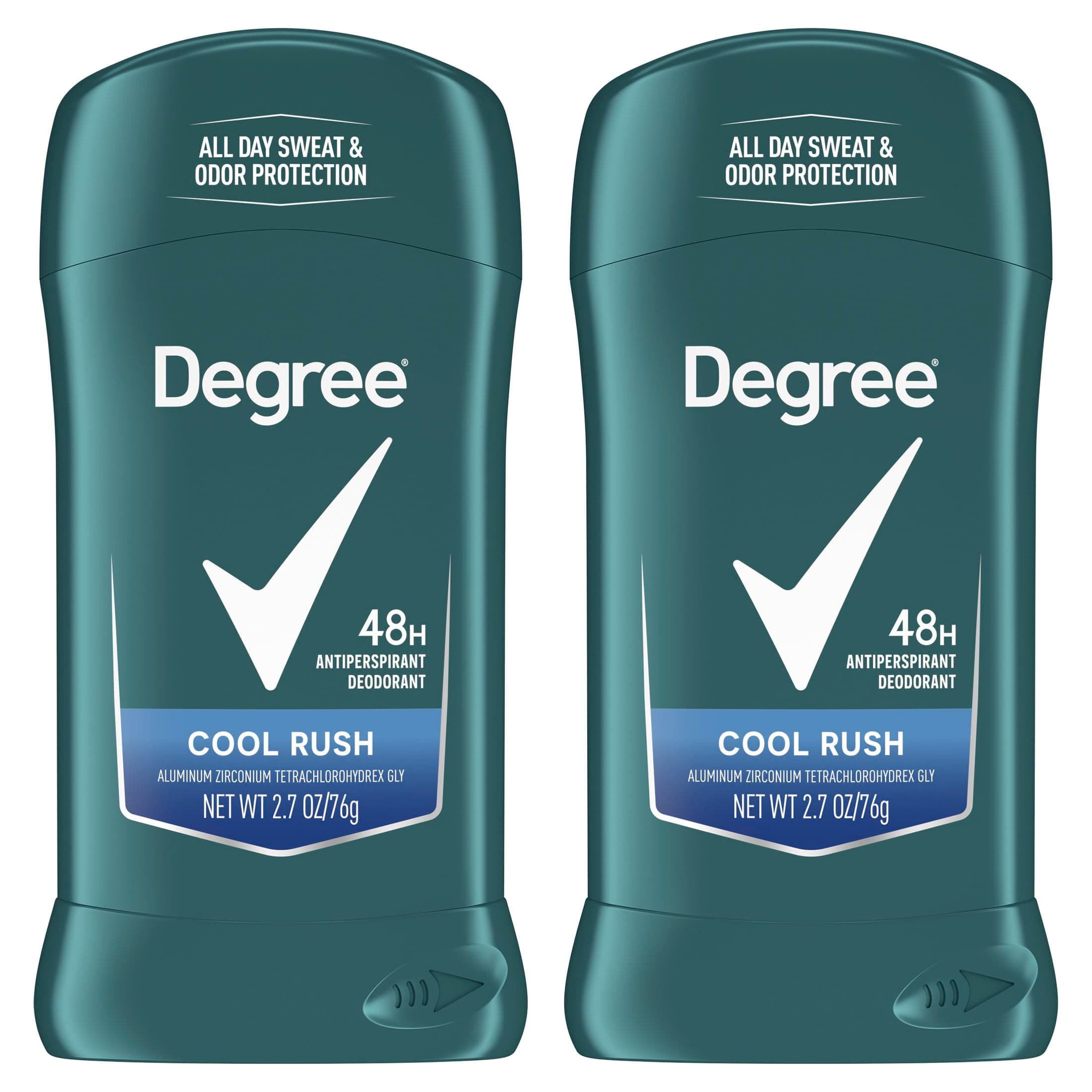 Degree Men Original Antiperspirant Deodorant Cool Rush Twin Pack 48-Hour Sweat & Odor Protection Antiperspirant For Men 2.7 oz Blue 2.7 Ounce (Pack of 2)