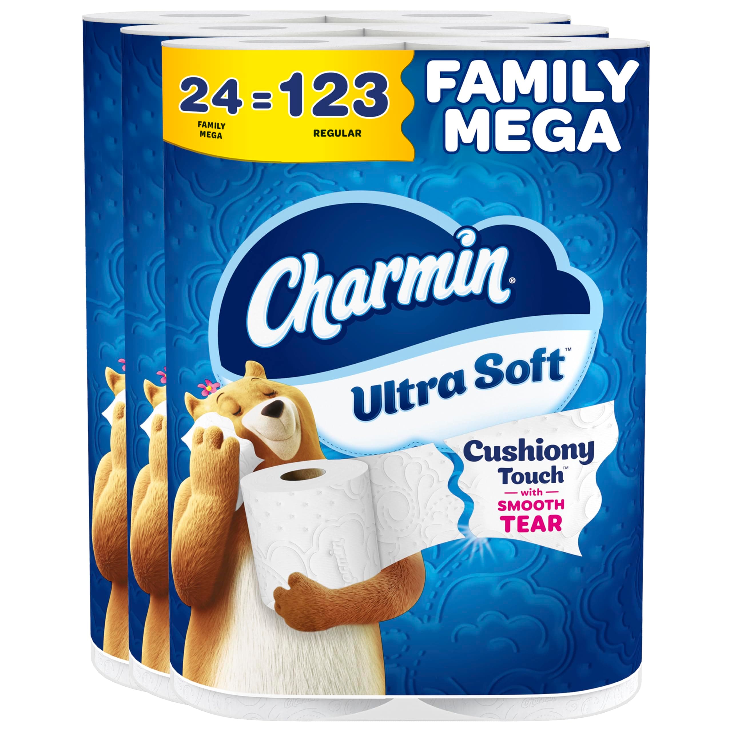 Charmin Ultra Soft Cushiony Touch Toilet Paper, 24 Family Mega Rolls = 123 Regular Rolls (Packaging May Vary) Family Mega 288 sheet (Pack of 24)