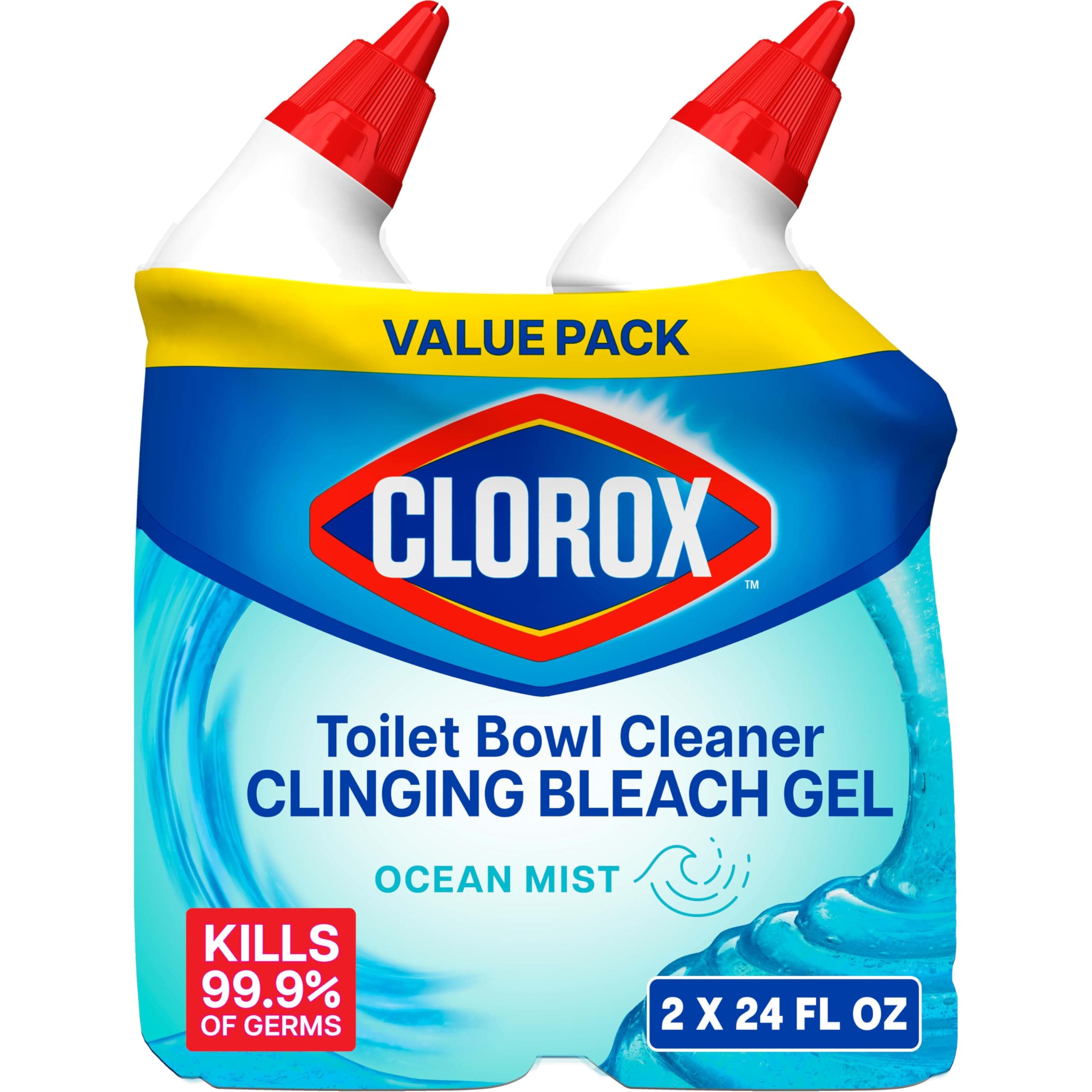 CLOROX Toilet Bowl Cleaner Clinging Bleach Gel, Ocean Mist, 24 Fl Oz, Pack of 2 (Package May Vary) Ocean Mist 24 Fl Oz (Pack of 2)