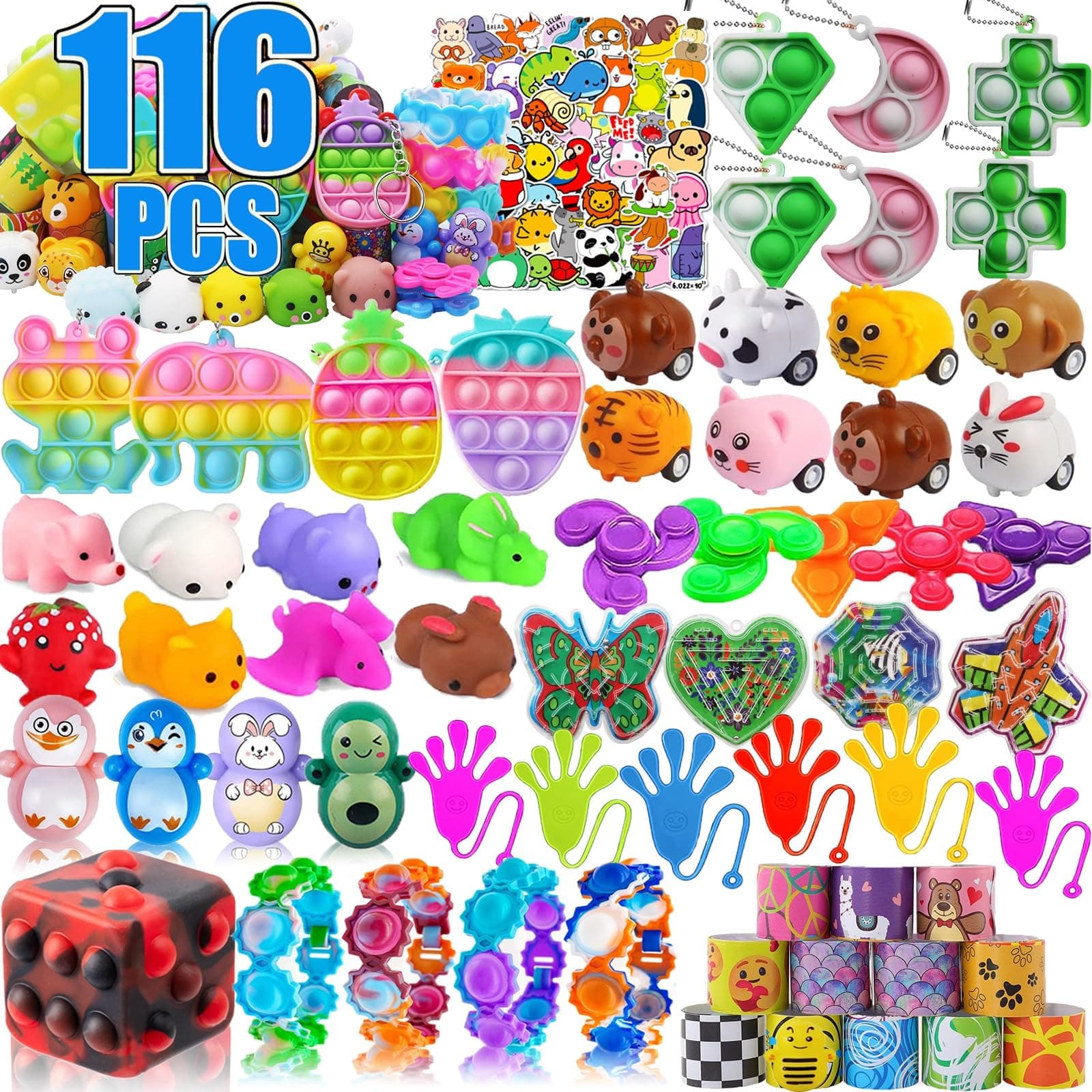 116 Pcs Pop Party Favors for Kids, Fidget Treasure Box Toys, Classroom Prizes, Pinata Filler Goody Bag Stuffers, Treasure Chest, Carnival Prize Box Toys for Boys Girls, Easter Basket Eggs Fillers