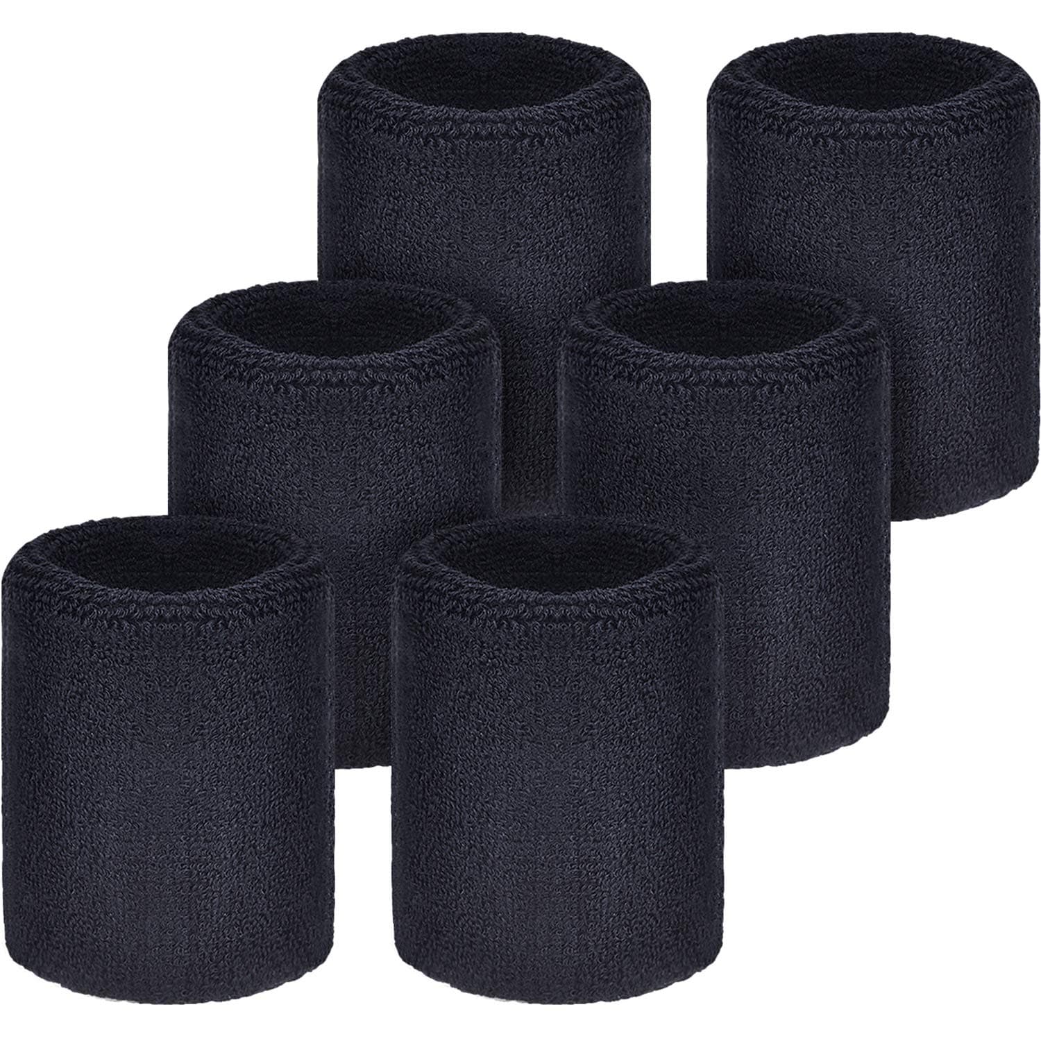 Willbond Wrist Sweatbands, Sports Sweatbands for Competition, Sweat Absorbent, for Basketball, Tennis, Football, Running and Work (Pack of 6) Black