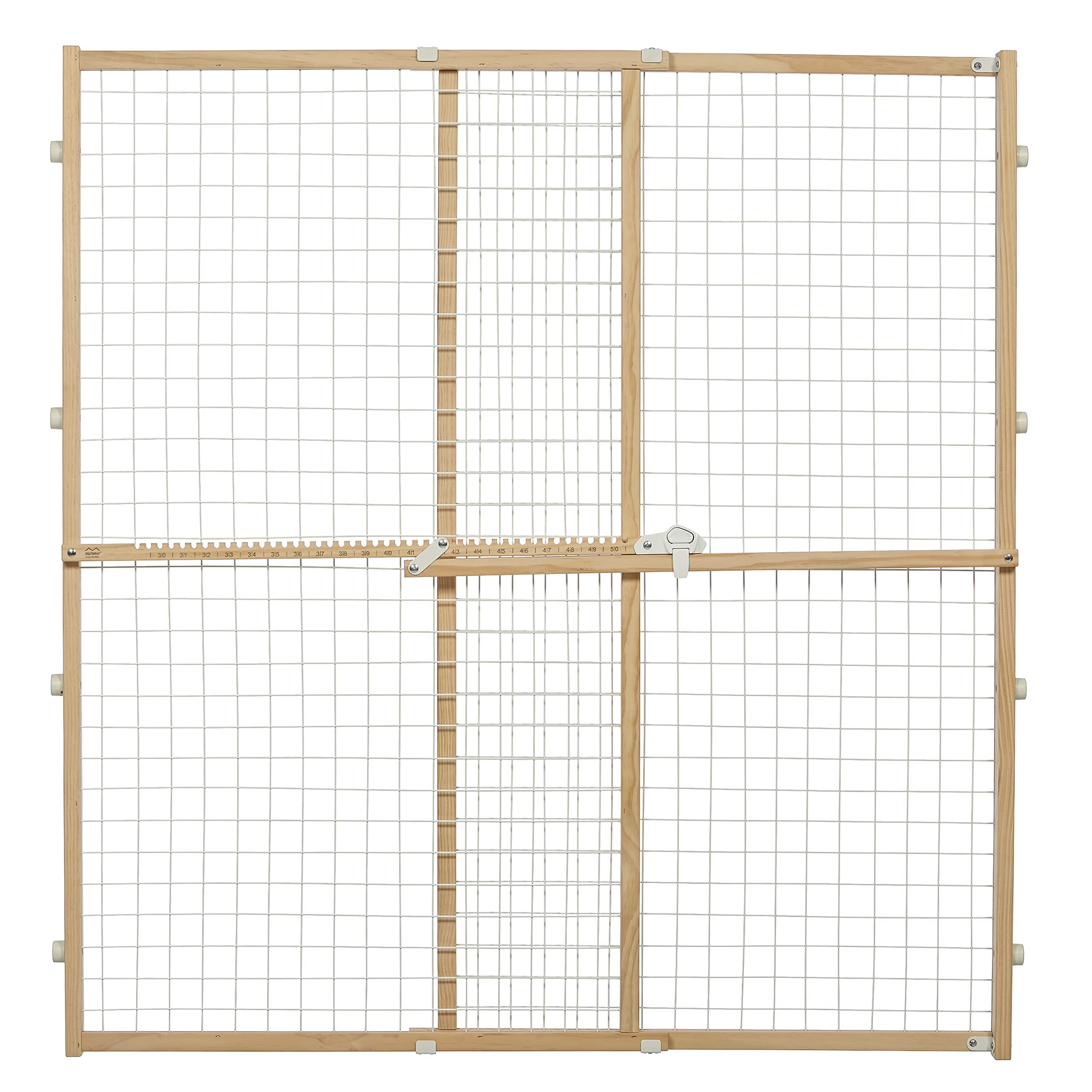 MidWest Homes for Pets Wire Mesh Pet Safety Gate, Dog Gate Expands From 29 - 50 Inches Wide, 44 Inches Tall, Wood, Powder Coated Wire Wood Large