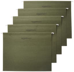 Amazon Basics Hanging Organizer File Folders for Efficient Filing, Sturdy, Adjustable Tabs, Letter Size, Pack of 25, Green Green Letter