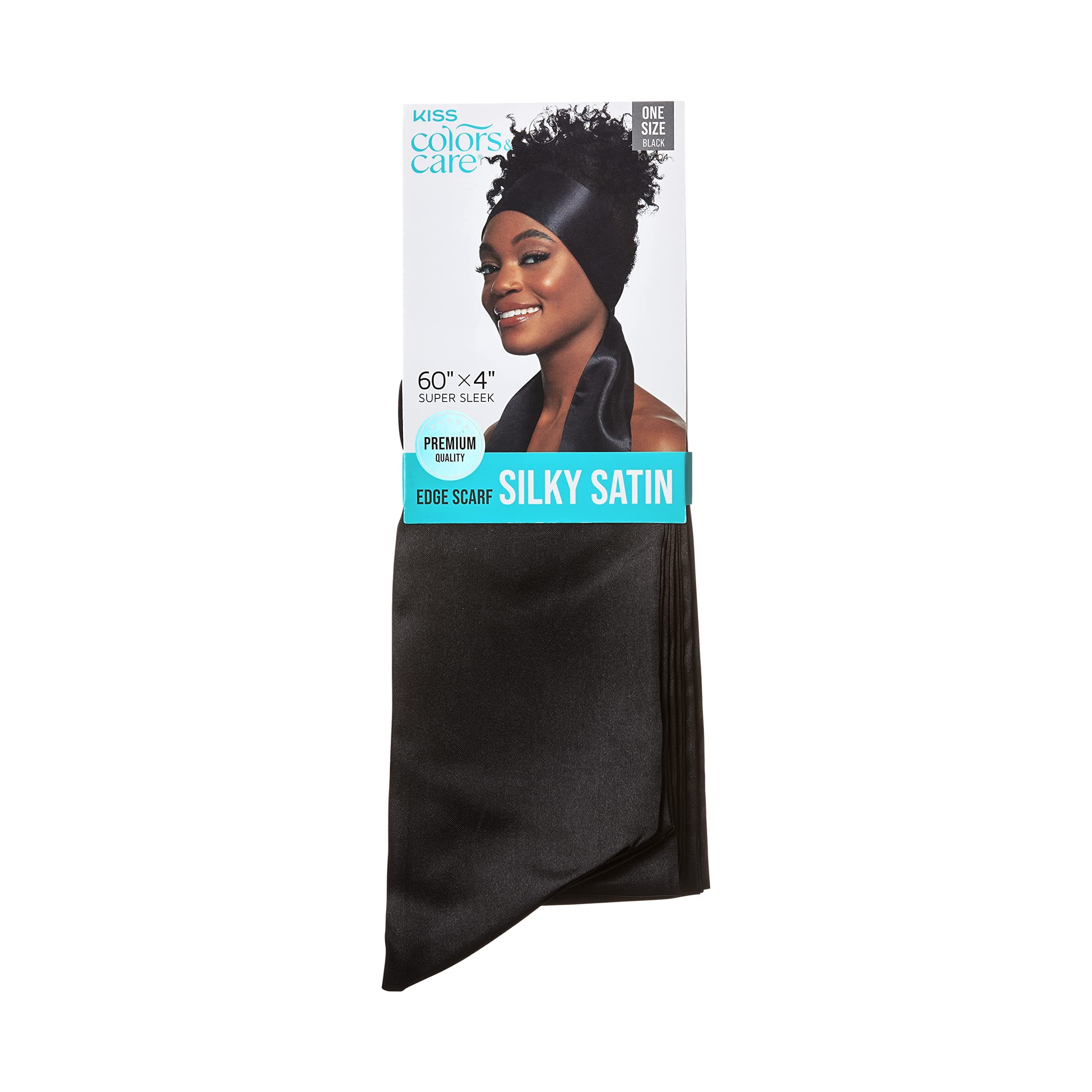 KISS COLORS & CARE Silky Satin Edge Scarf, Black - Sleek satin helps lay down edges, Designed For Moisture Retention, Frizz Prevention, Ultra Breathable & Versatile For Everyday Hair Care Maintenance