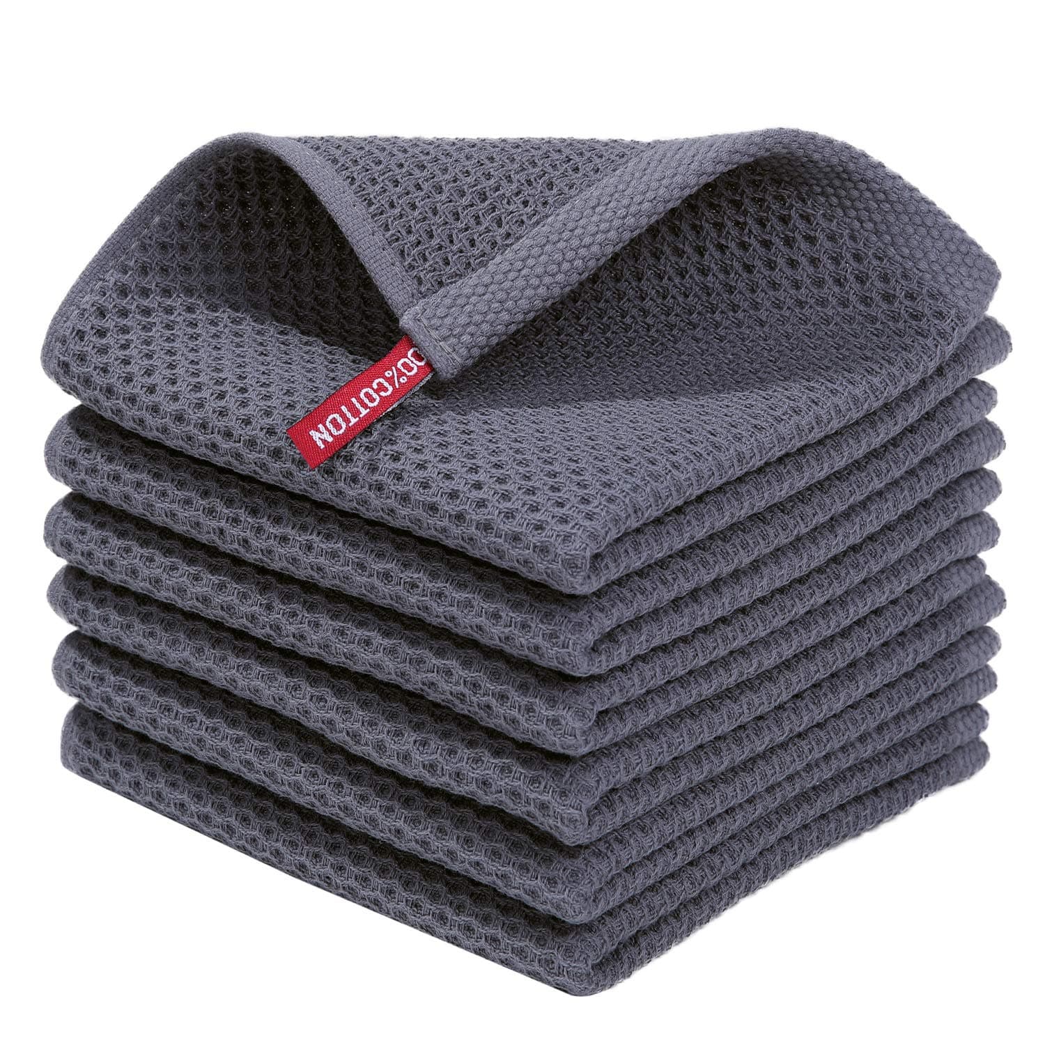 Homaxy 100% Cotton Waffle Weave Kitchen Dish Cloths, Ultra Soft Absorbent Quick Drying Dish Towels, 12 x 12 Inches, 6-Pack, Dark Grey Dark Grey 12 x 12 - 6 Pack